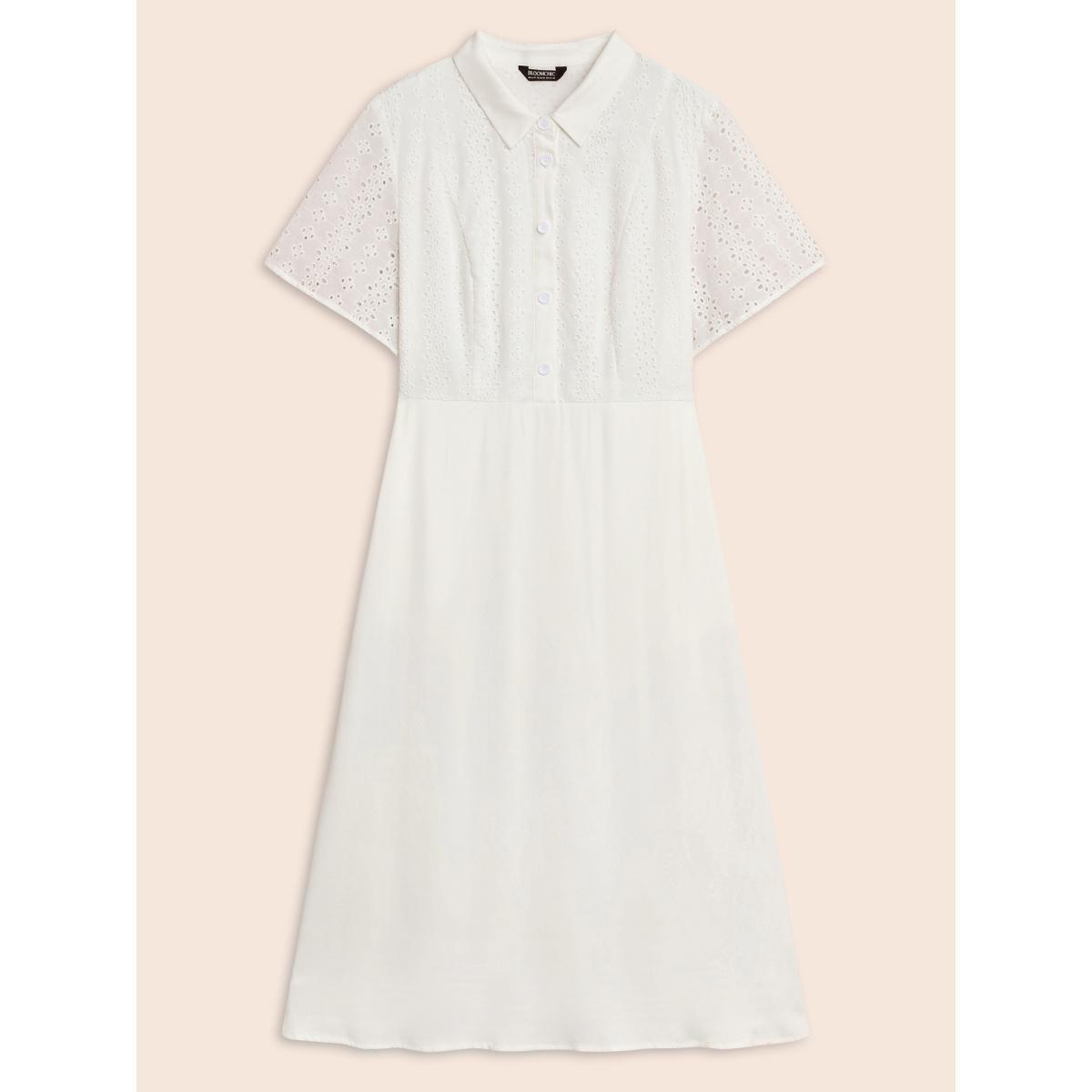 Plus Size Shirt Collar Broderie Anglaise Midi Dress Originalwhite Women Resort Broderie anglaise Shirt collar Short sleeve Curvy BloomChic 28/5X Product Image