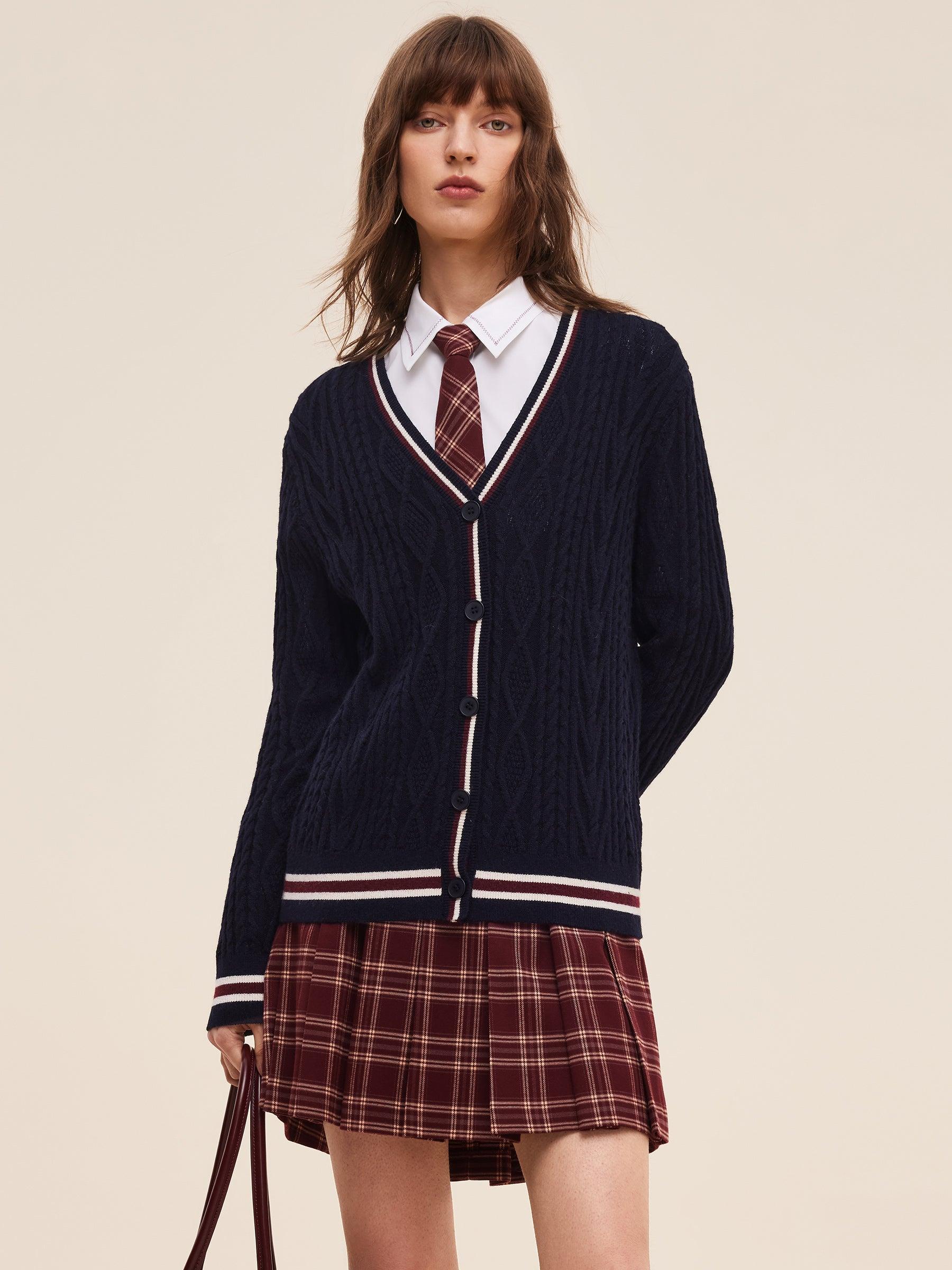 Wool Blend Contrast Trim Women Cardigan Product Image