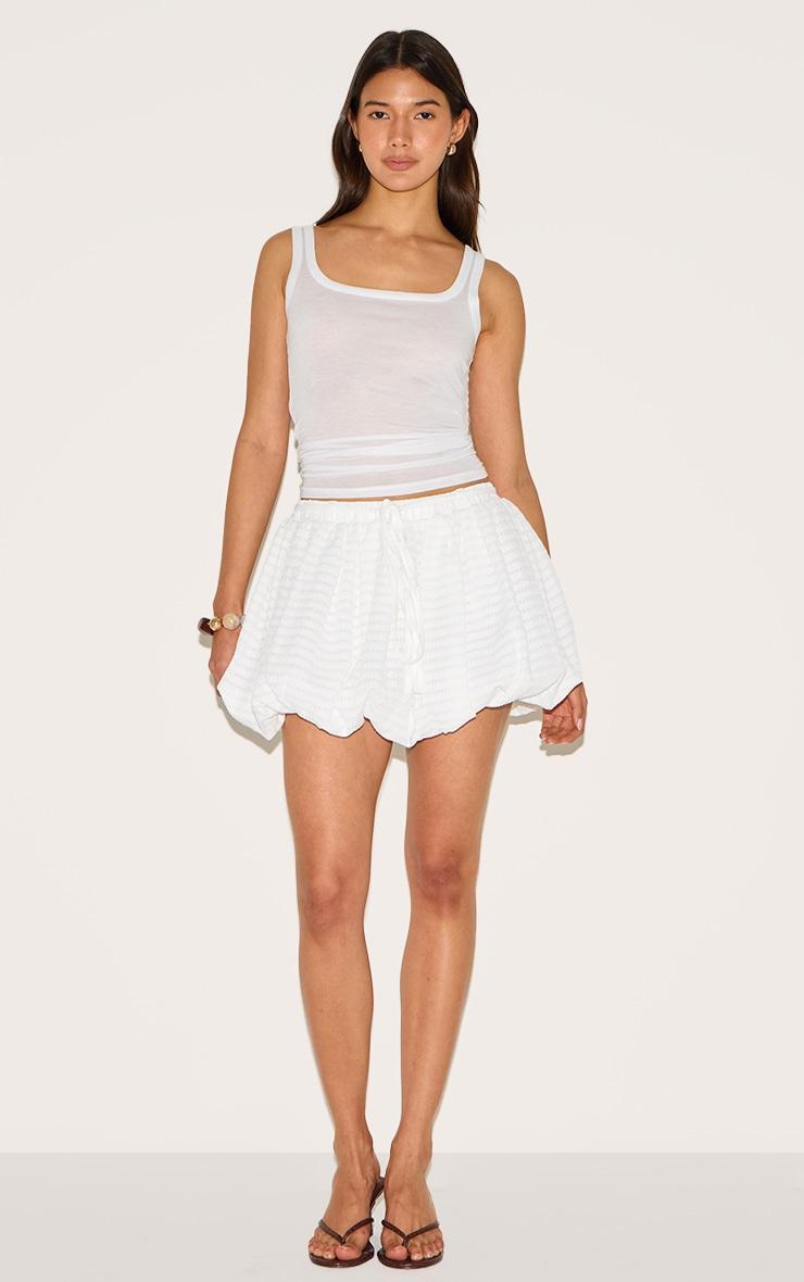 White Textured Tie Waist Detail Puffball Mini Skirt Product Image