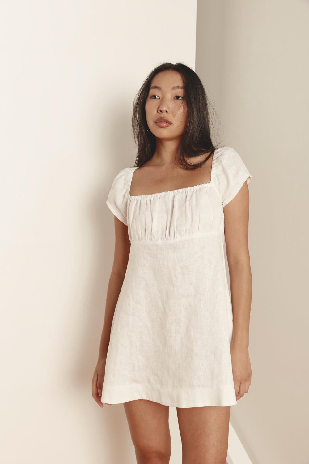 Claire Linen Mini Dress White Product Image