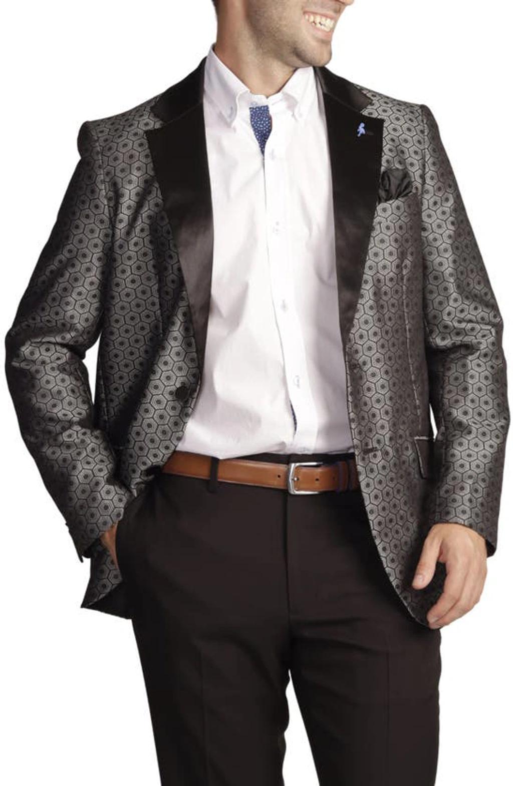 TAILORBYRD Classic Fit Geometric Jacquard Dinner Jacket In Silver Product Image