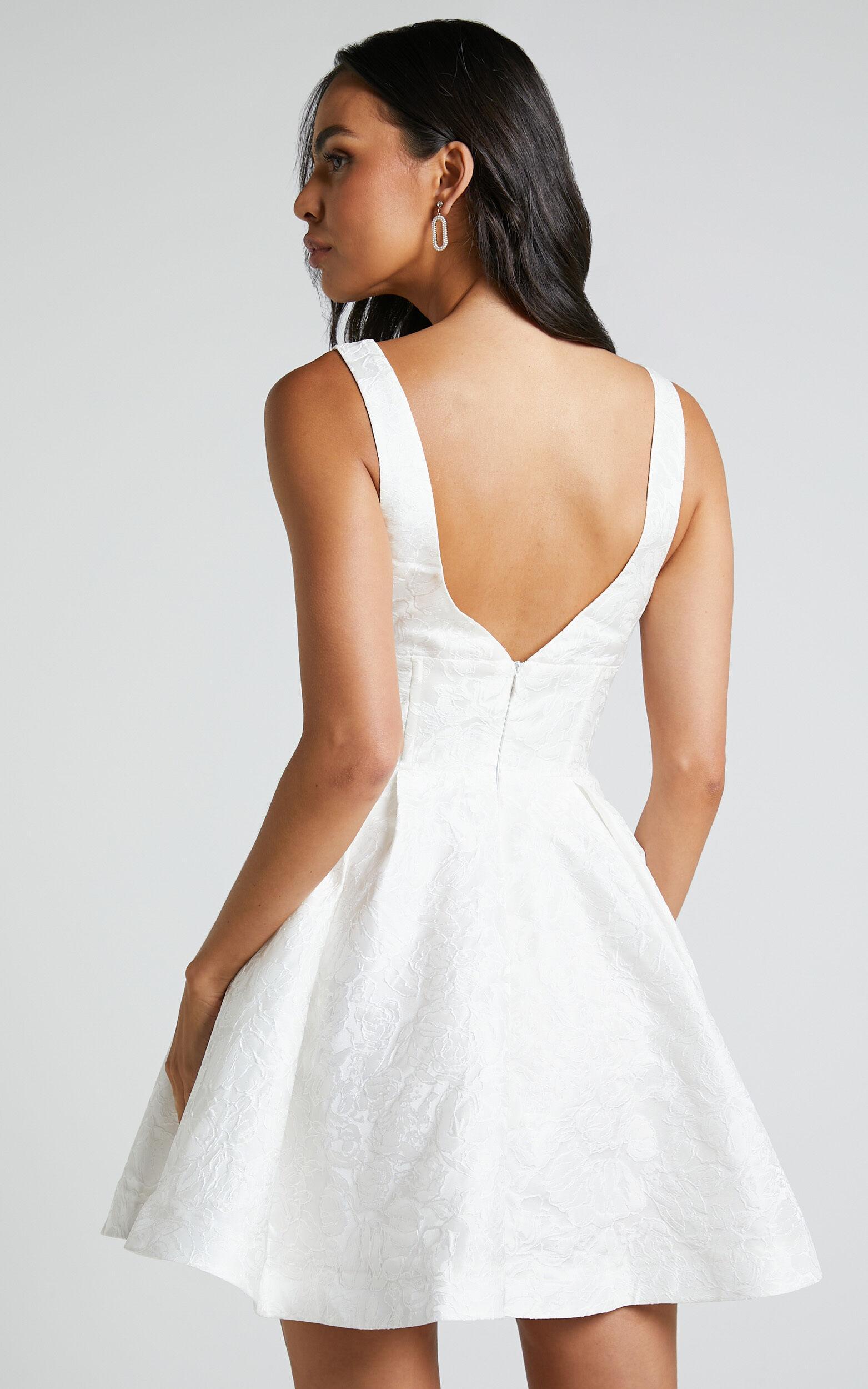 Stephane Mini Dress - Corset Scoop Neck Fit and Flare Dress in Ivory Product Image