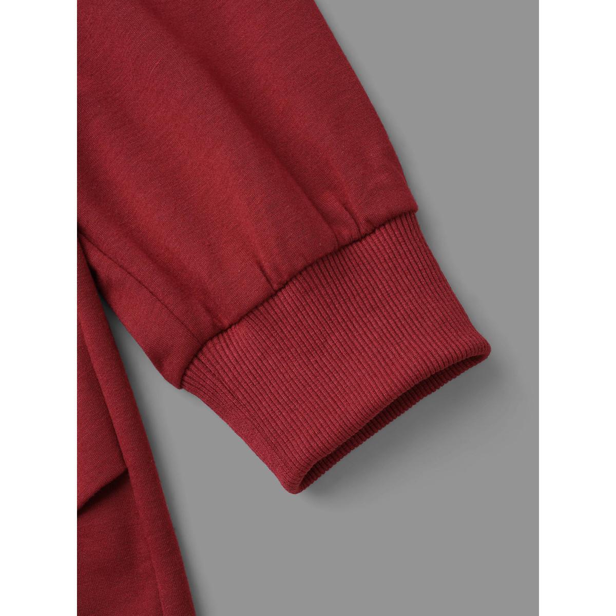 Plus Size Overlapping Hem Round Neck Sweatshirt Women Burgundy Casual Overlapping Round Neck Everyday Sweatshirts BloomChic 28/5X Product Image