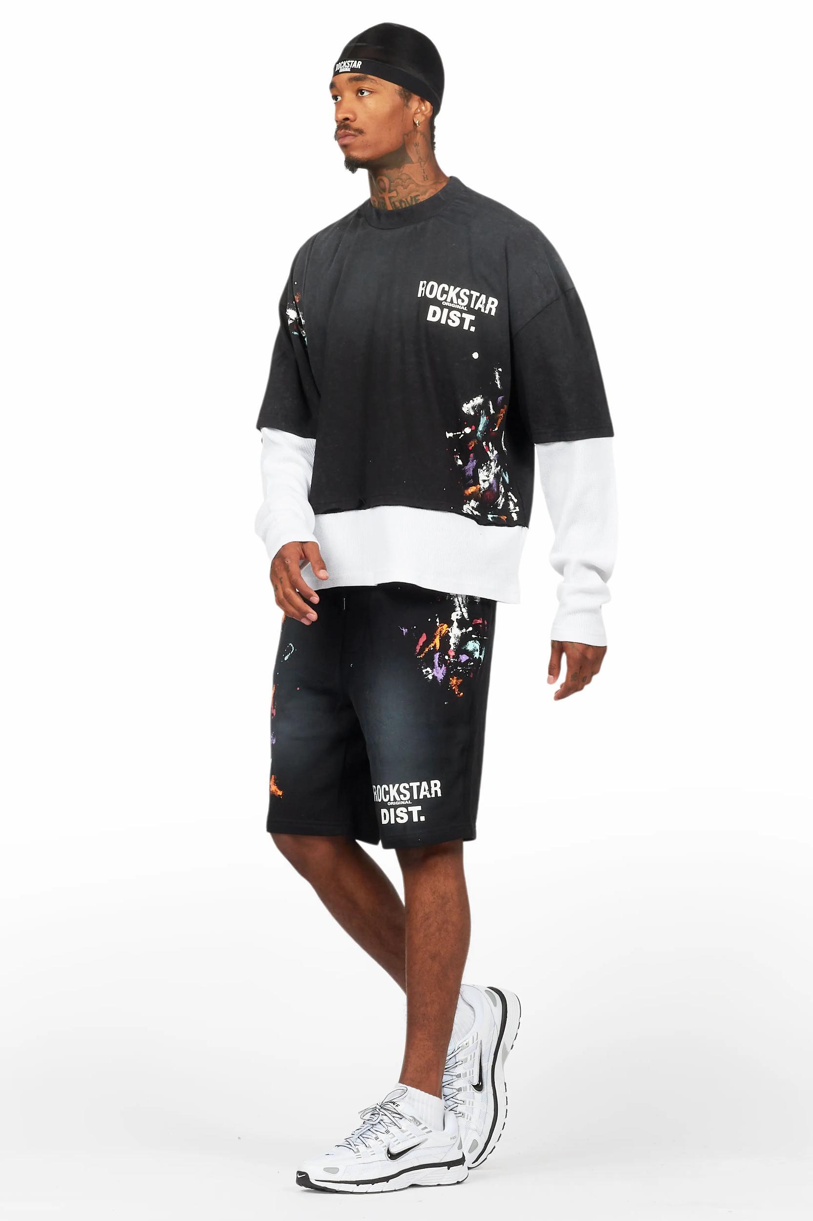 Darien Black Double Layer T-Shirt Short Set Male Product Image