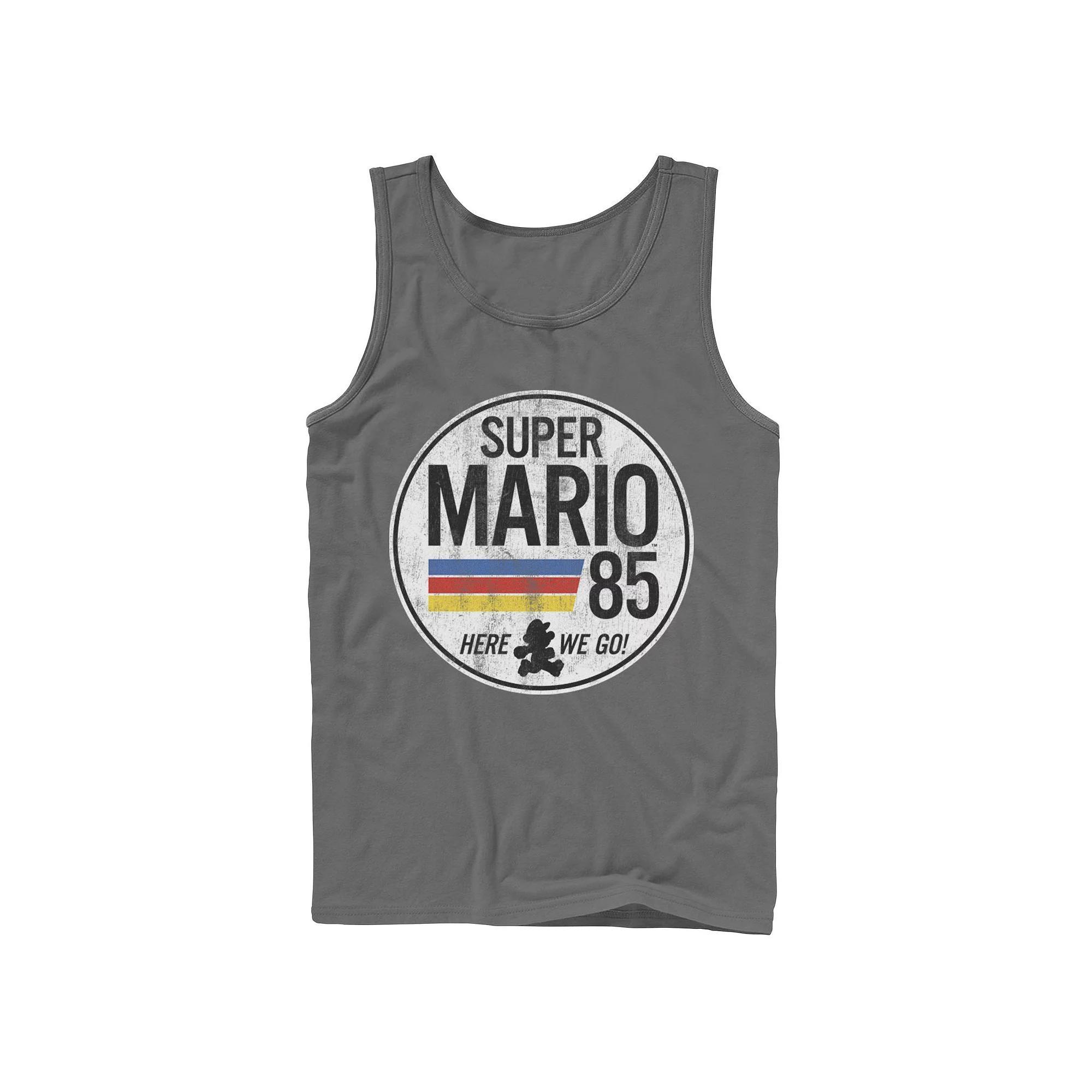 Men's Super Mario Retro Distressed Logo Tank Top, Size: Small, Blue Product Image