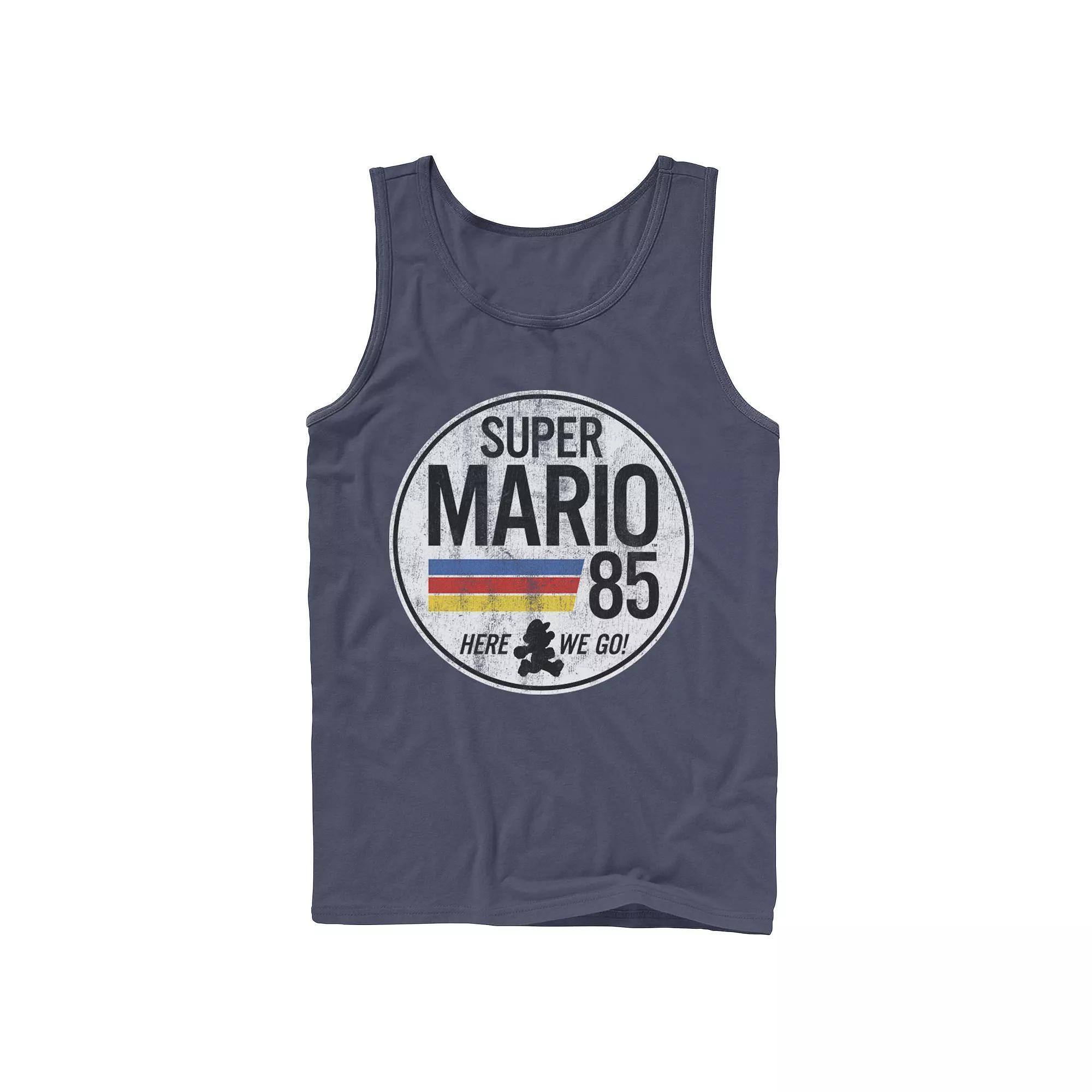 Men's Super Mario Retro Distressed Logo Tank Top, Size: Small, Blue Product Image