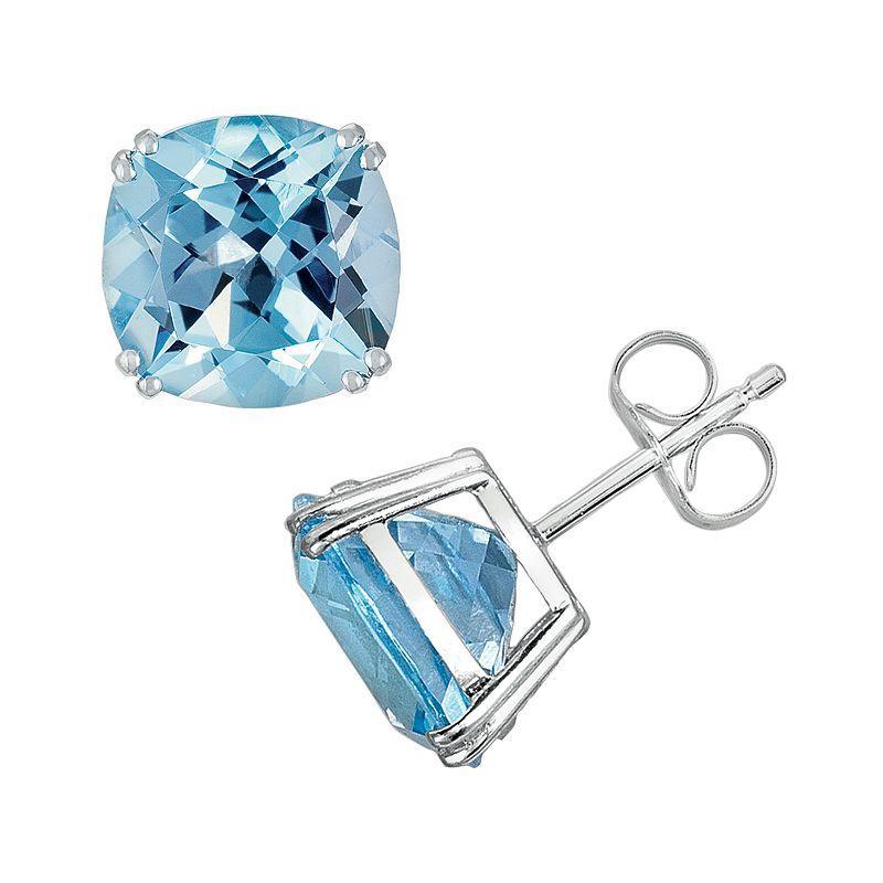 14k White Gold Blue Topaz Stud Earrings, Women's Product Image