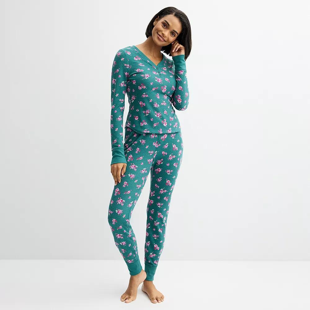 Petite Sonoma Goods For Life® Thermal Pajamas, Women's, Size: XXL Petite, Roses With Green Product Image