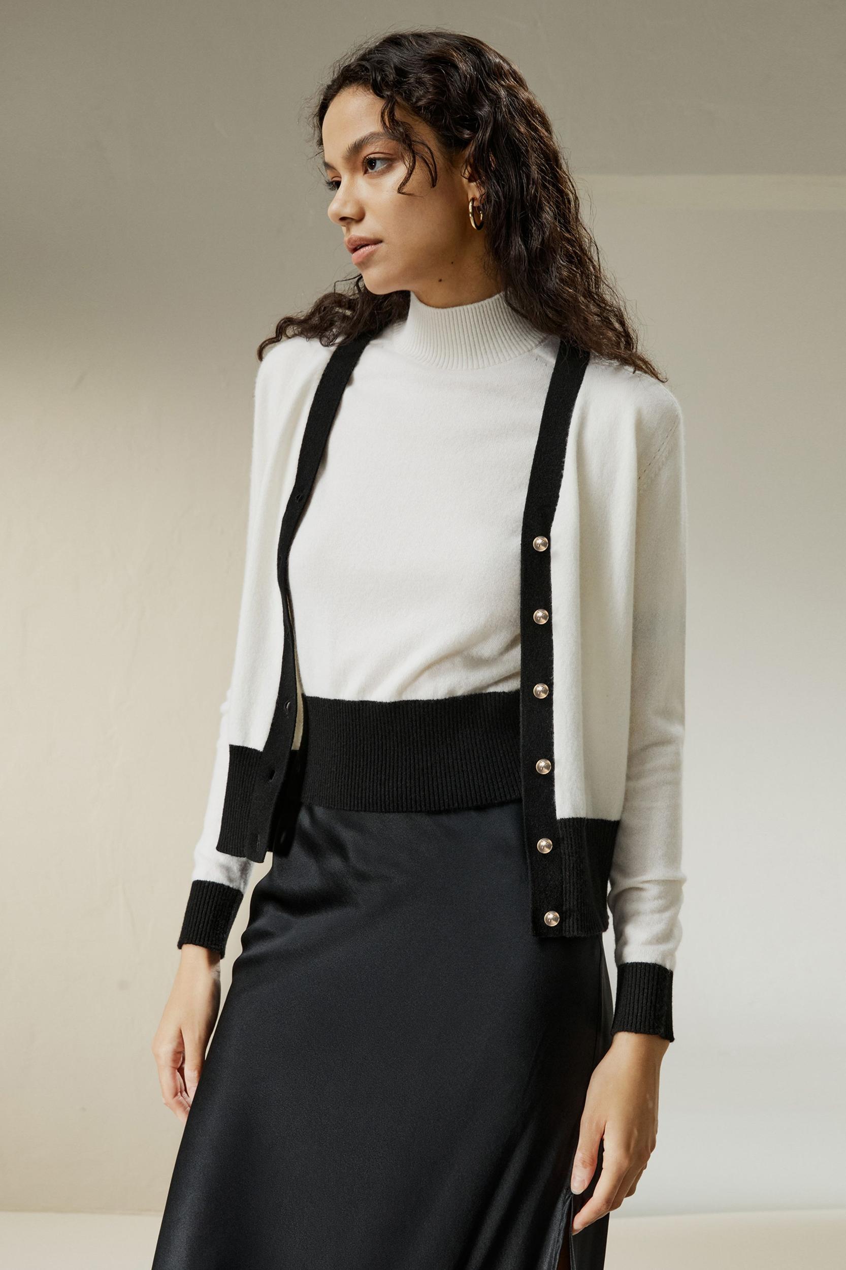 Gemini Cashmere Cardigan with Contrasting Hem Product Image