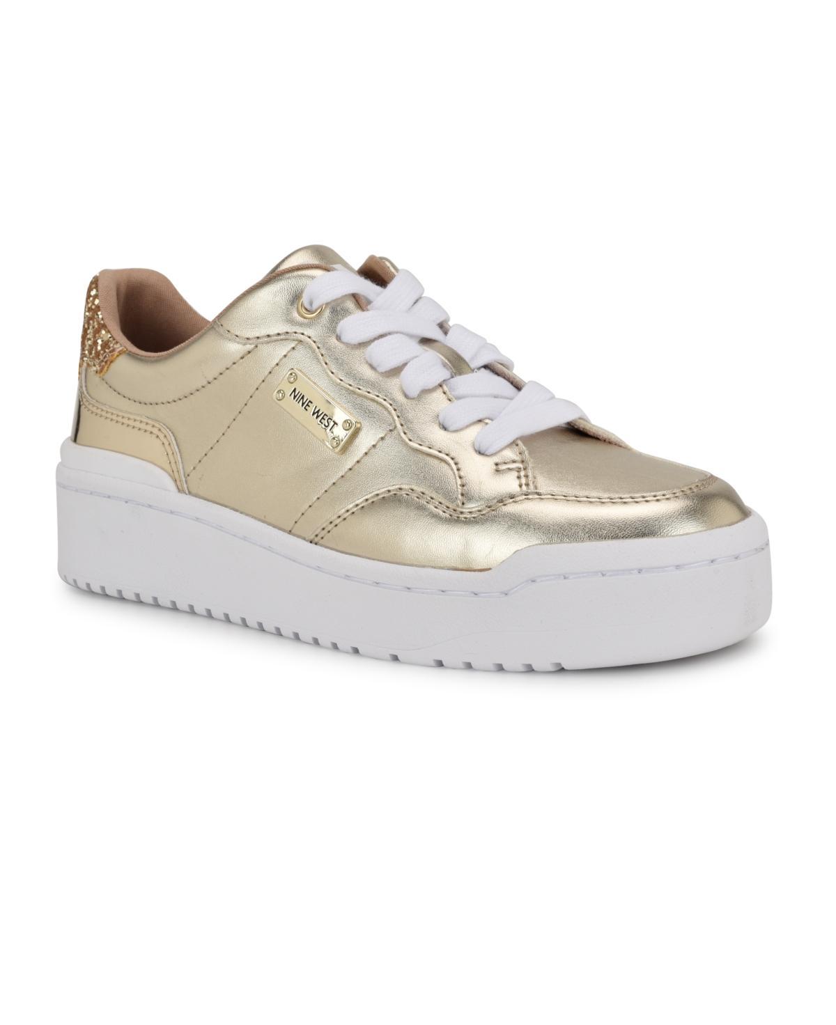 Nine West Aleno Lace-Up Platform Women's Casual Sneakers, Size: 6.5, Gold Product Image