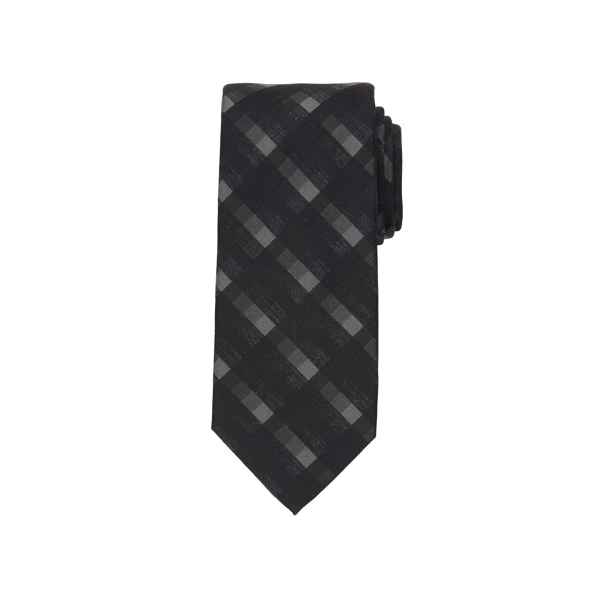 Men's Bespoke Plaid Skinny Tie, Black Edgar Product Image
