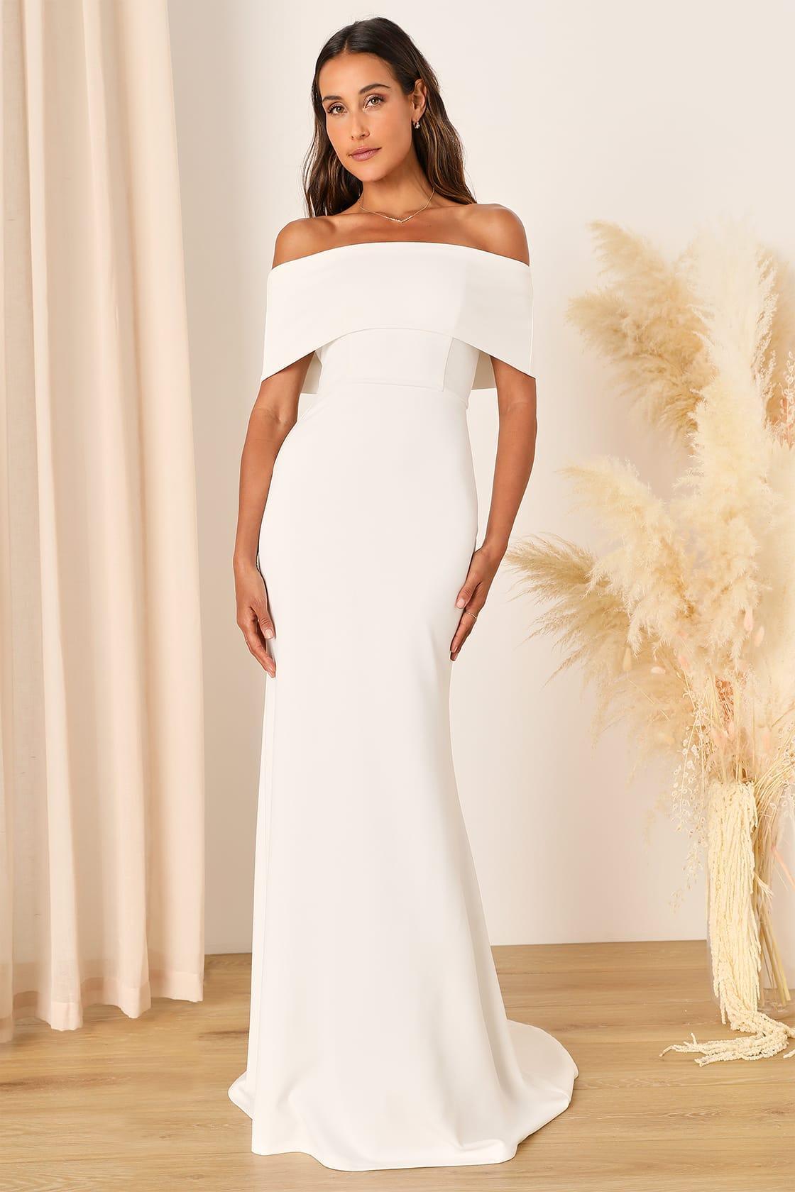Exceptional Romance White Off-the-Shoulder Mermaid Maxi Dress Product Image