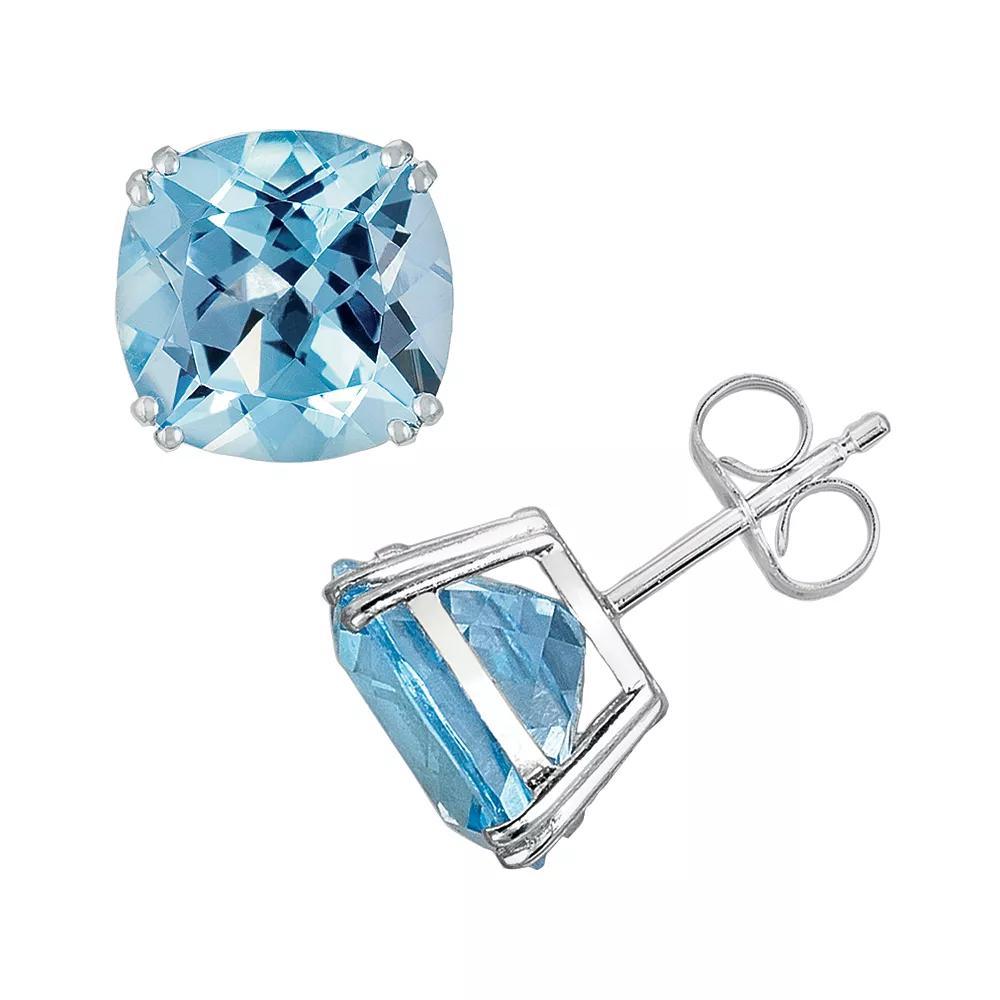 14k White Gold Blue Topaz Stud Earrings, Women's Product Image