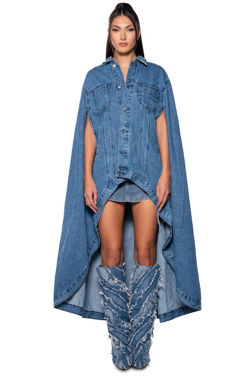 DON'T TALK LOUD MAXI DENIM PONCHO Product Image
