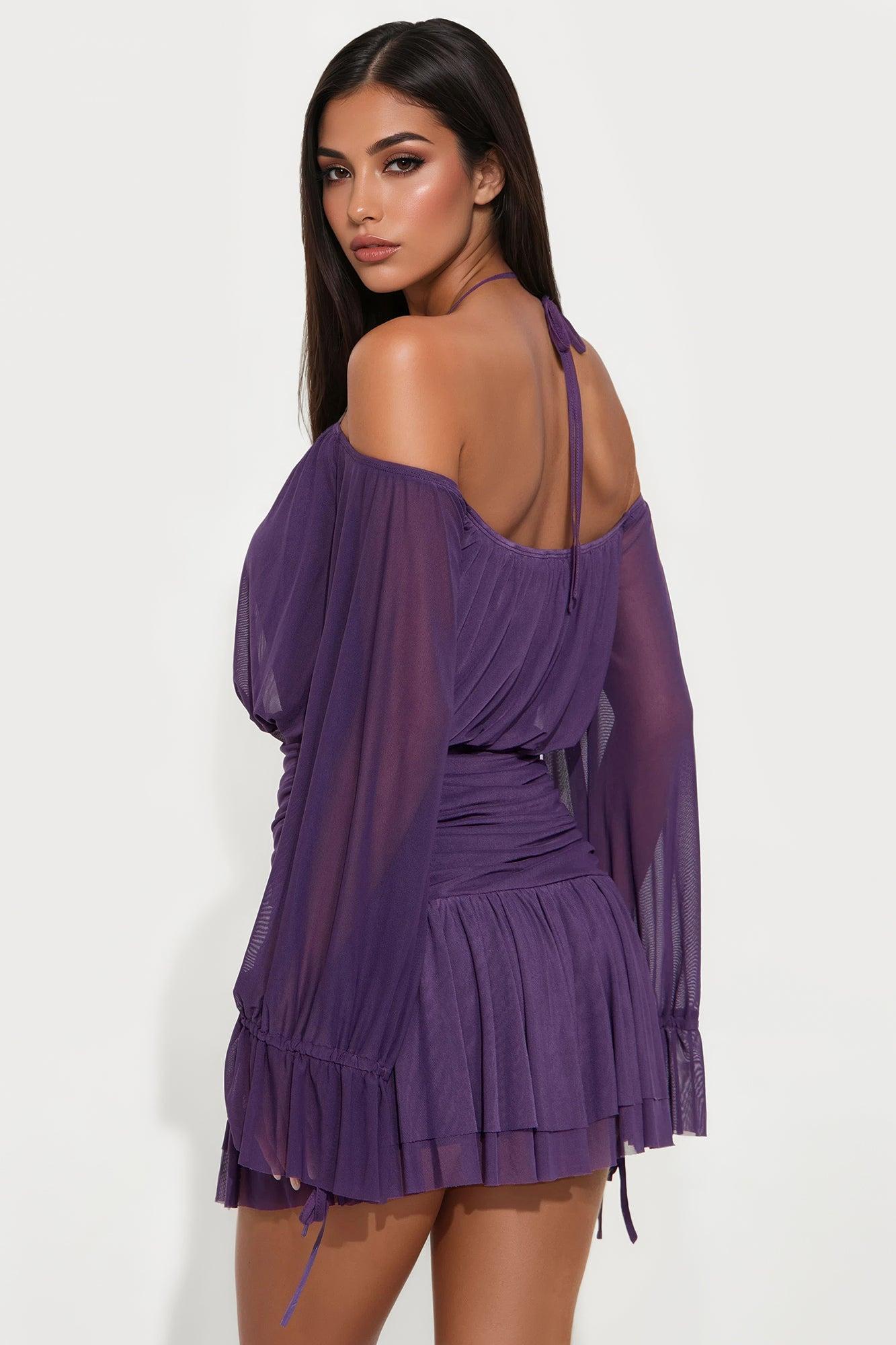 Madeline Mesh Micro Mini Dress - Plum Product Image