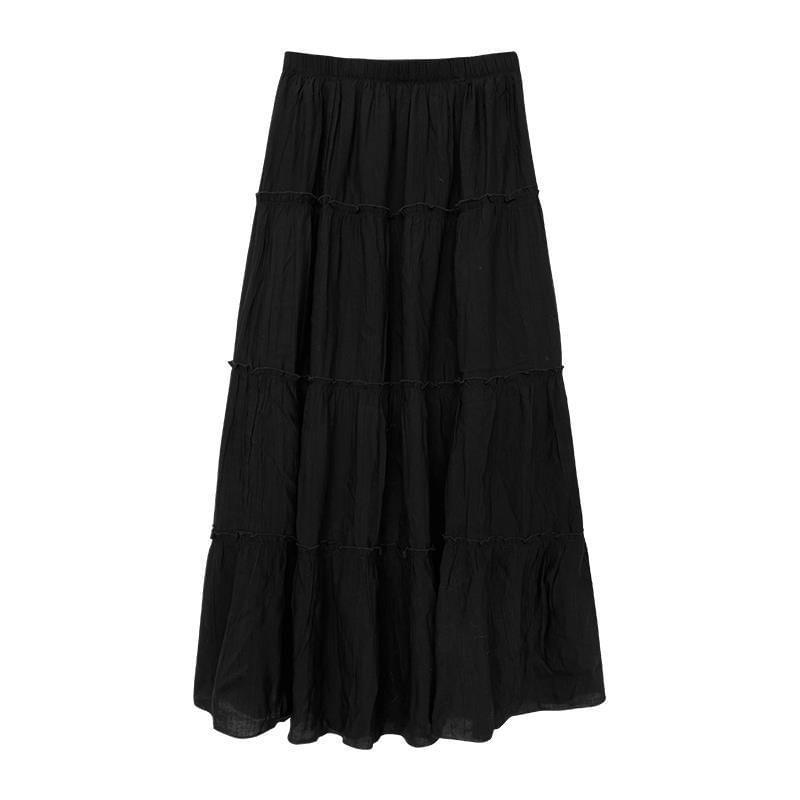 Elastic Waist Plain Tiered Maxi A-Line Skirt Product Image