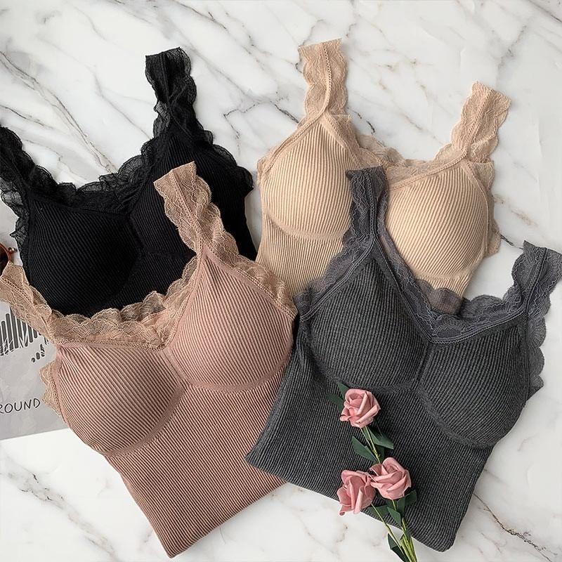 Lace Trim Fleece-Lined Camisole Top Product Image