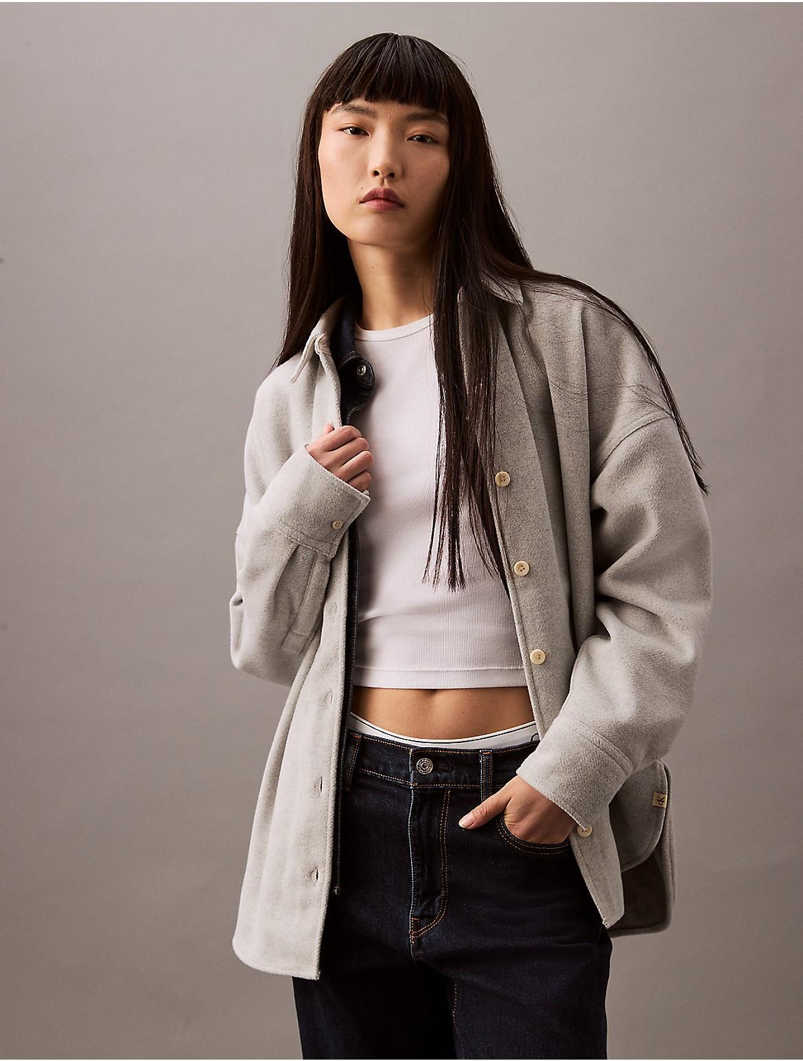 Calvin Klein Women's Flannel Relaxed Shirt Jacket - Grey - M Product Image