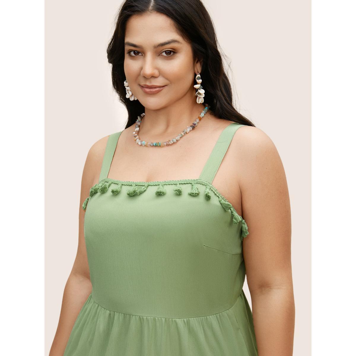 Plus Size Solid Ruffle Layered Hem Tassel Trim Dress Palemauve Women Resort Tassels Non Sleeveless Curvy BloomChic 22-24/3X Product Image