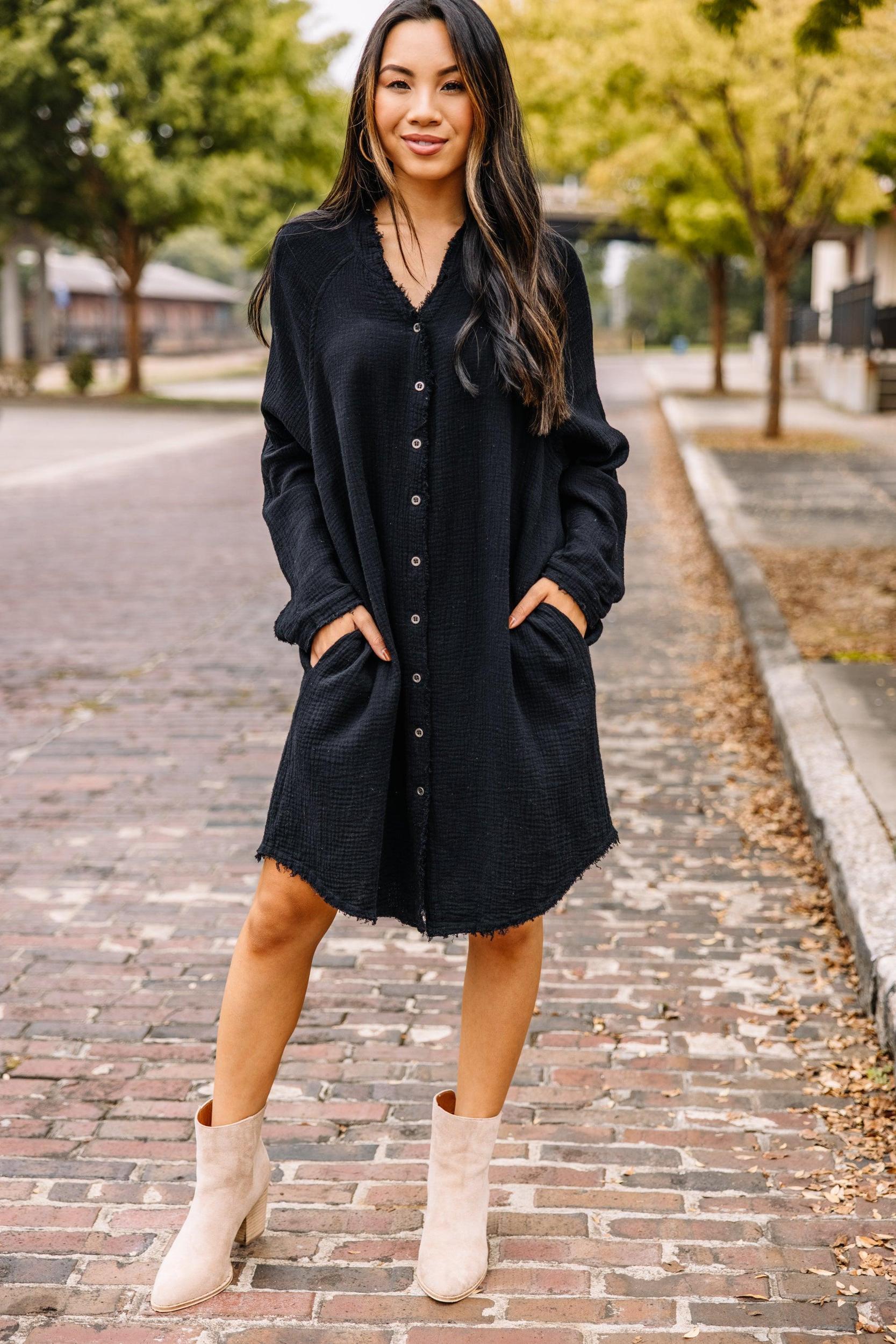 All Is Well Black Button Down Dress Female Product Image