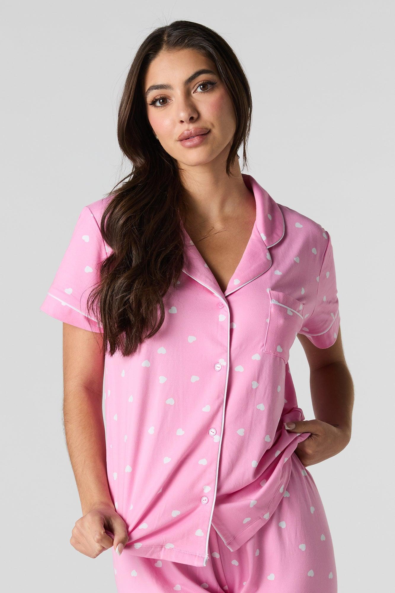 Collared Button-Up Top & Pant 2 Piece Pajama Set Female Product Image