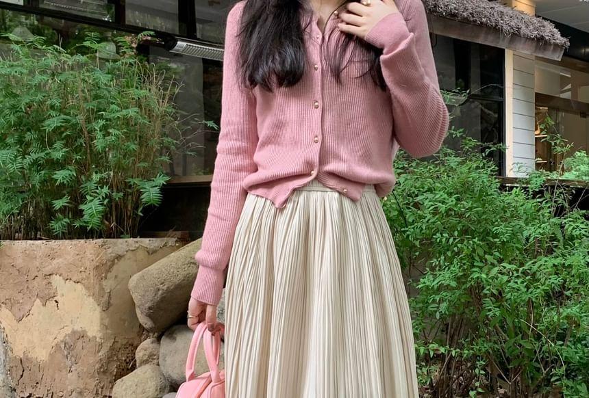 High Rise Plain Shirred Midi A-Line Skirt Product Image