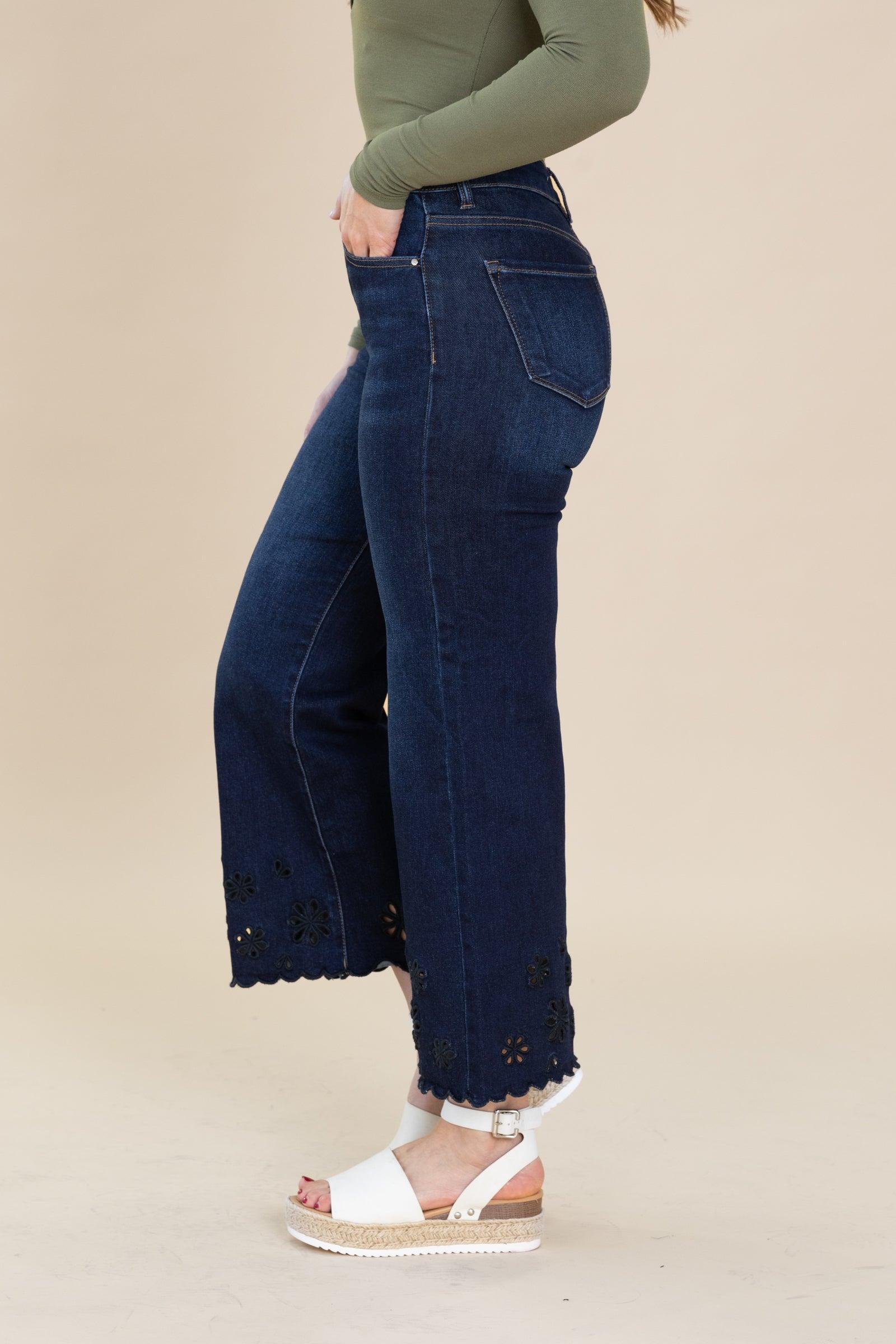 Risen Dark Wash Laser Cut Detail Jeans Product Image