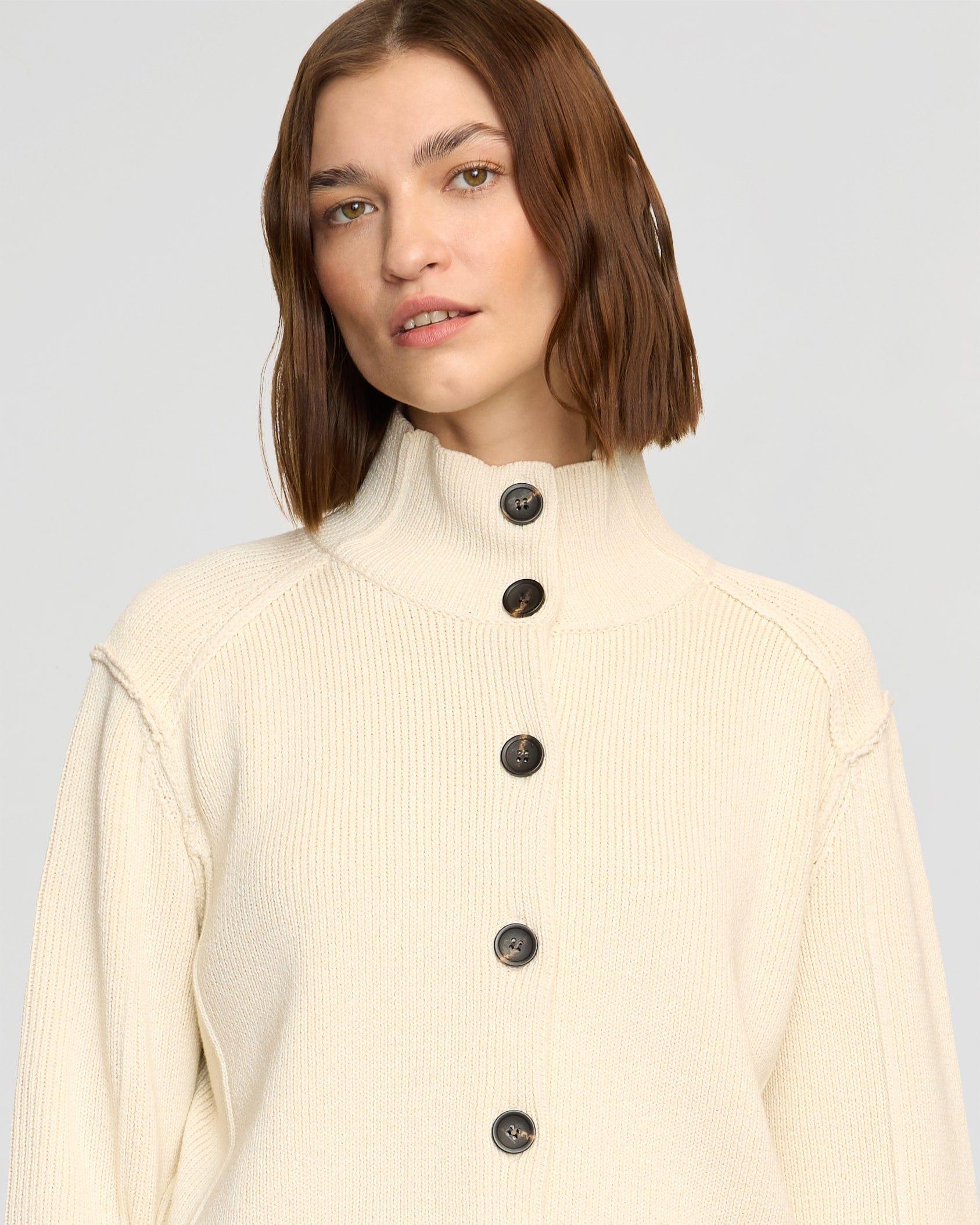 Clove Button Mock-Neck Knit Cardigan Product Image