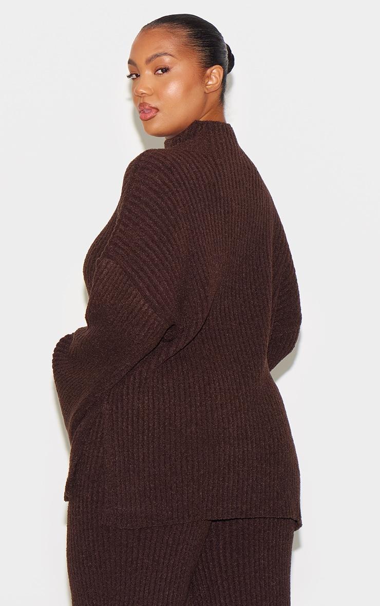 Plus Chocolate Rib Boucle Knit Oversized Sweater Product Image