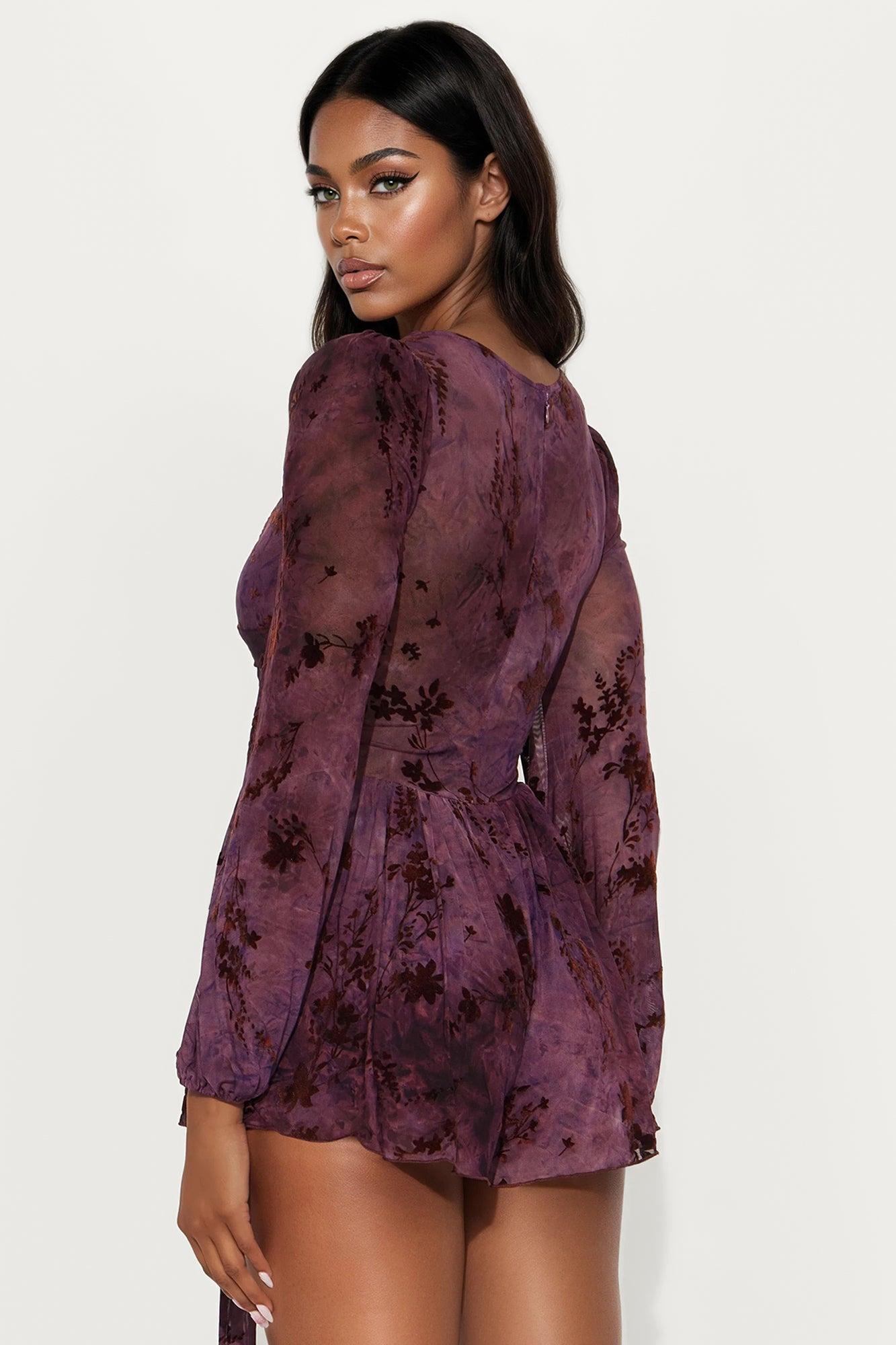 Feminine Energy Mesh Romper - Wine Female Product Image