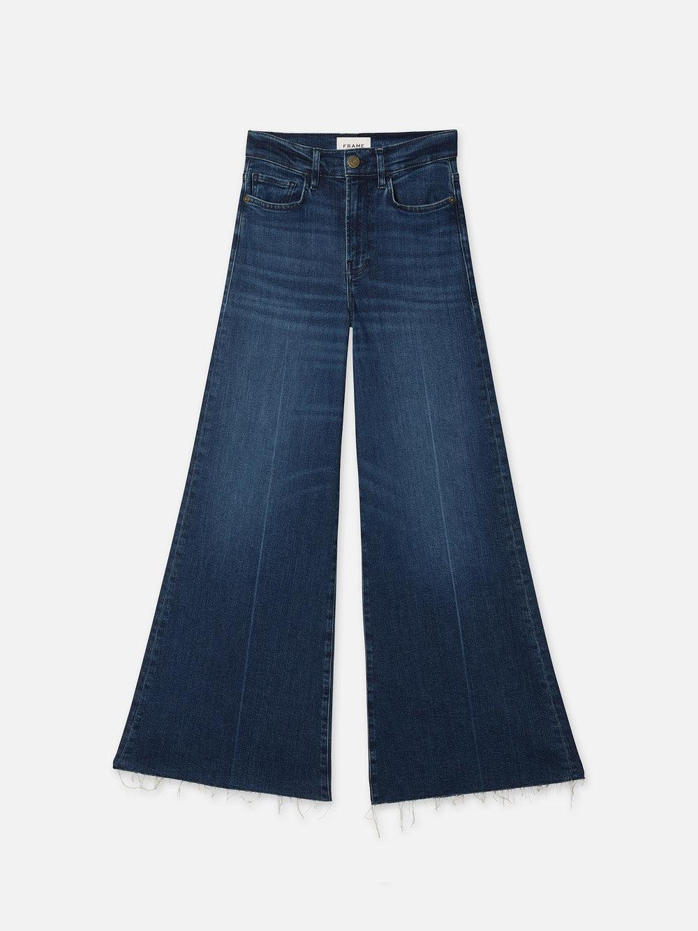 FRAME Le Palazzo Crop Raw Fray Wide Leg Jeans In Blue Product Image