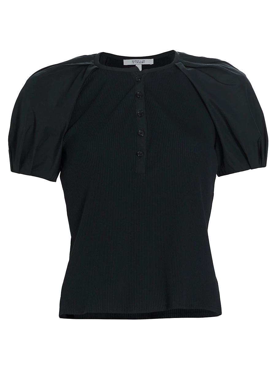 Womens Fallon Cotton-Blend Ribbed Puff-Sleeve Blouse Product Image