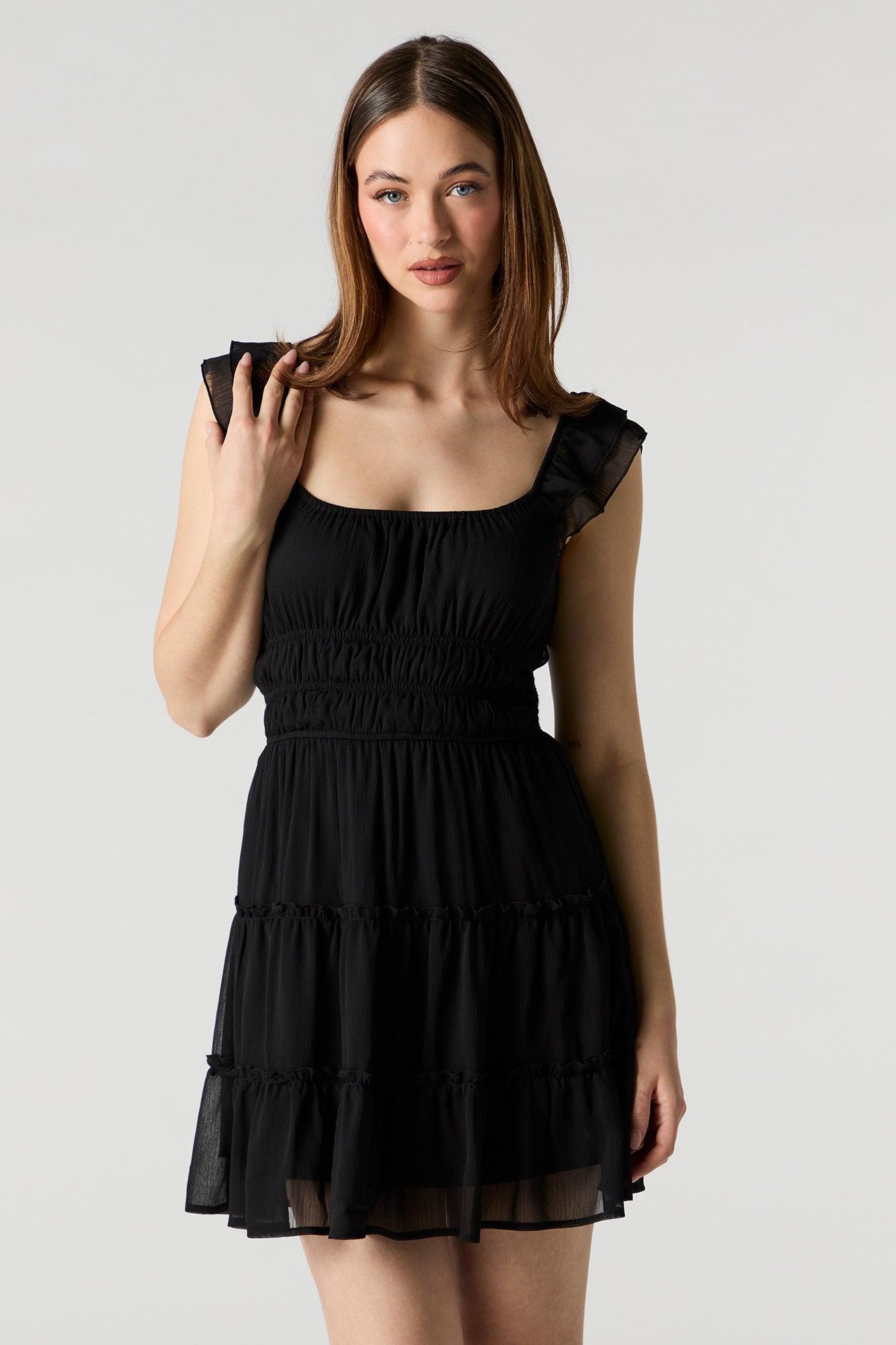 Chiffon Tiered Flutter Sleeve Mini Dress Female Product Image