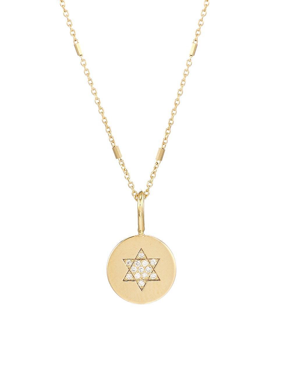 Zoe Chicco 14K Yellow Gold Midi Bitty Symbols Diamond Star of David Disc Pendant Necklace, 18 Product Image