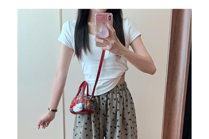 High Waist Bow Print Striped Loose-Fit Wide-Leg Pants Product Image
