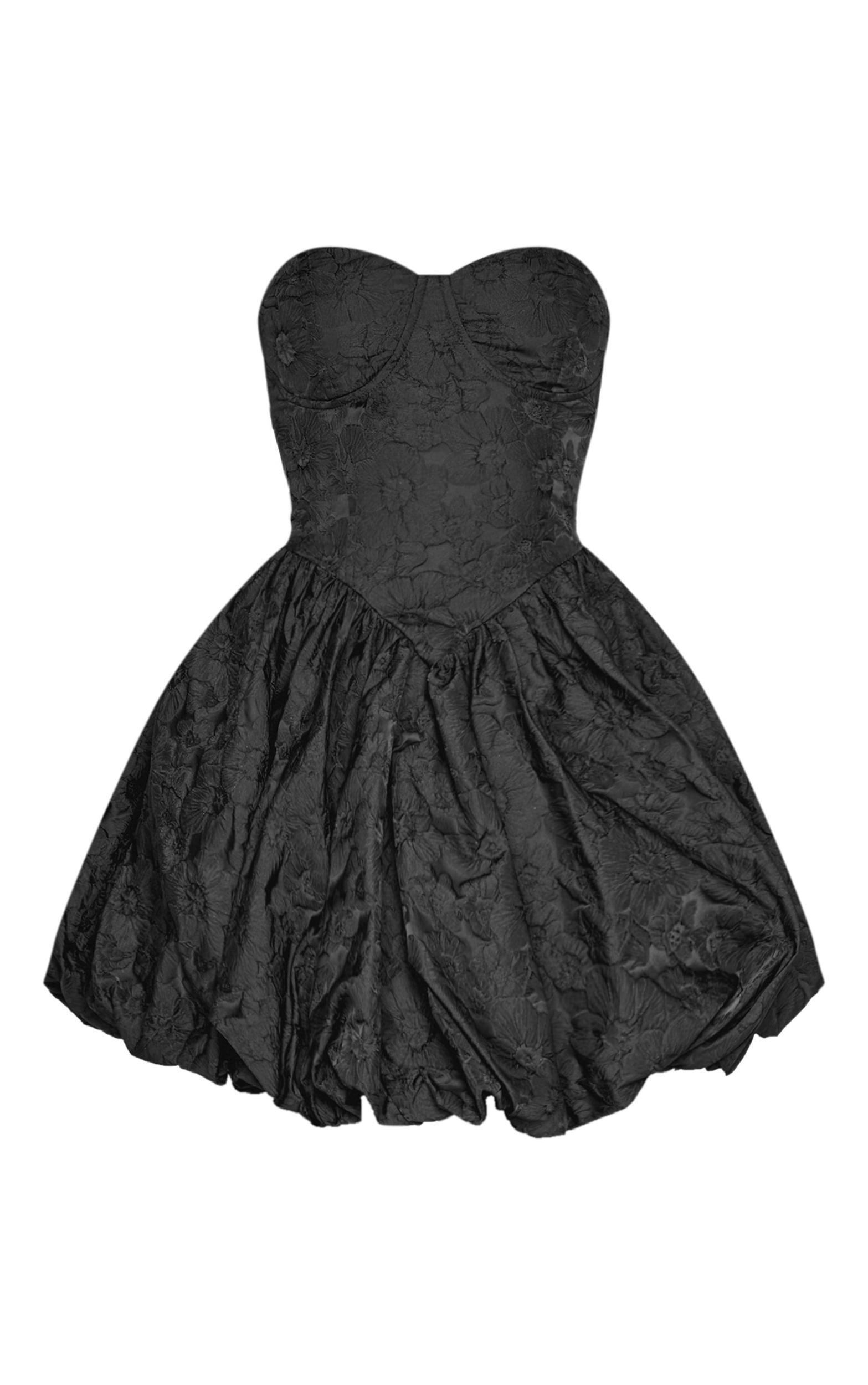 Petite Black Bandeau Jacquard Puffball Mini Dress Product Image