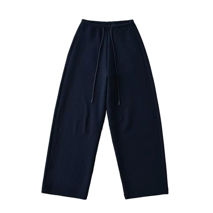 Drawstring Waist Plain Wide Leg Sweatpants Product Image