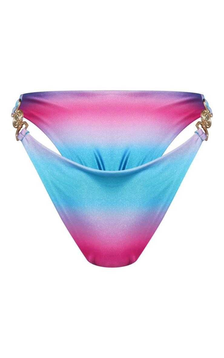 Pink Ombre Print Silver Trim Triangle Bikini Bottoms Product Image