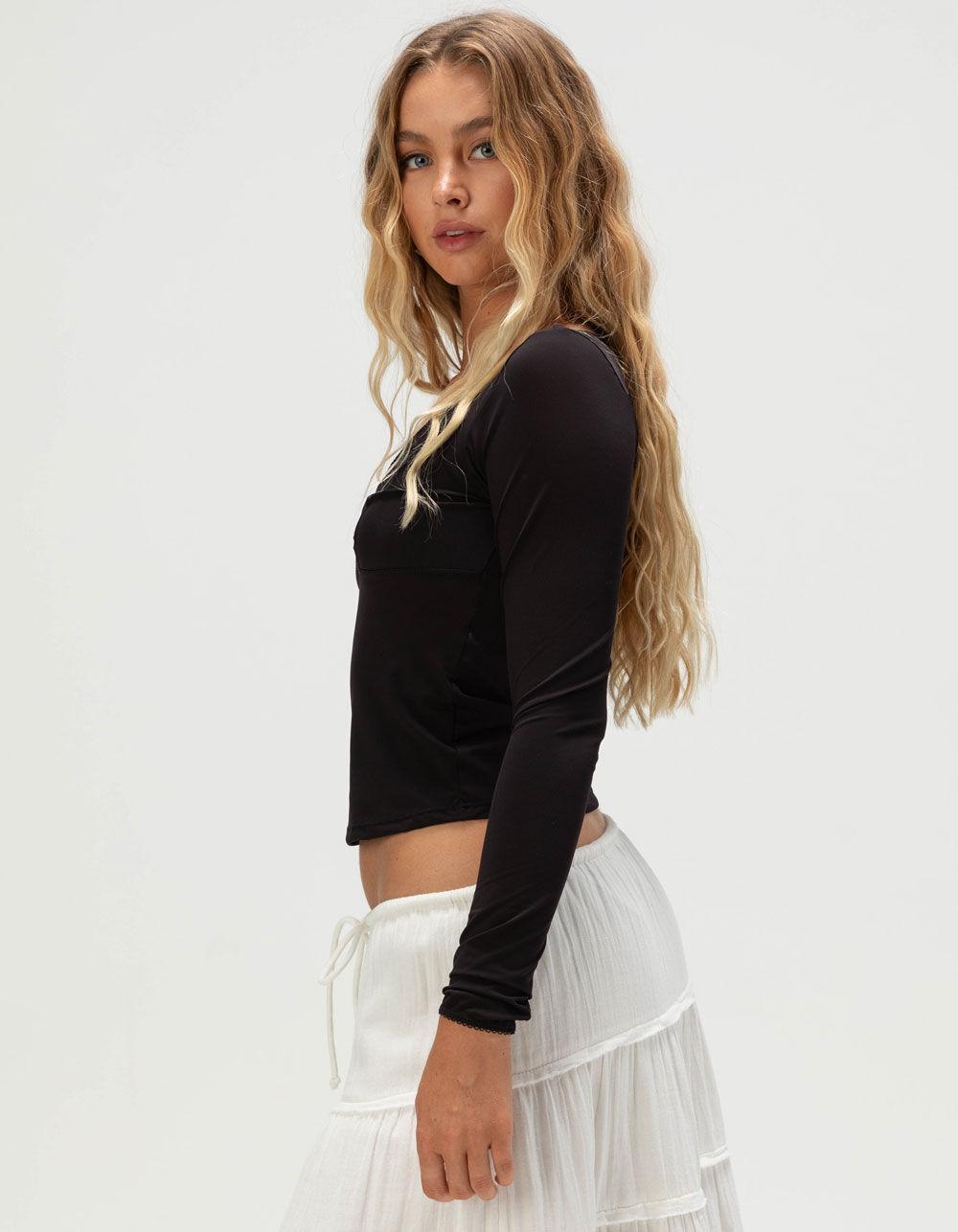 BDG Urban Outfitters Je T'aime Womens Long Sleeve Crop Top - BLACK Product Image