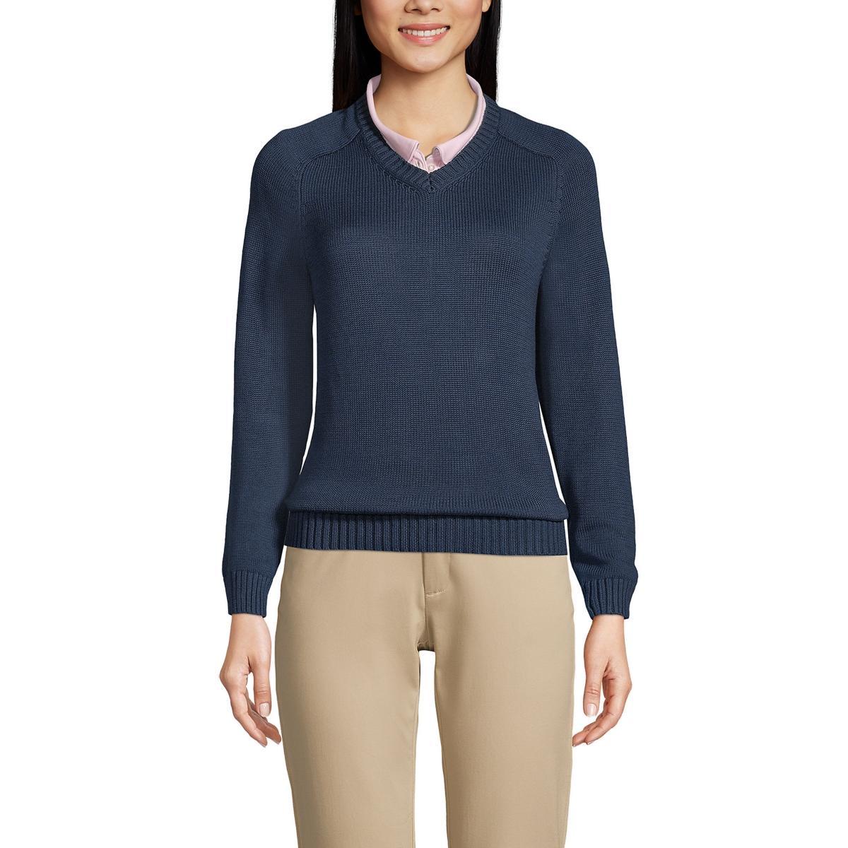 Women's Lands' End Cotton Modal V-Neck Sweater, Size: Large, Green Product Image