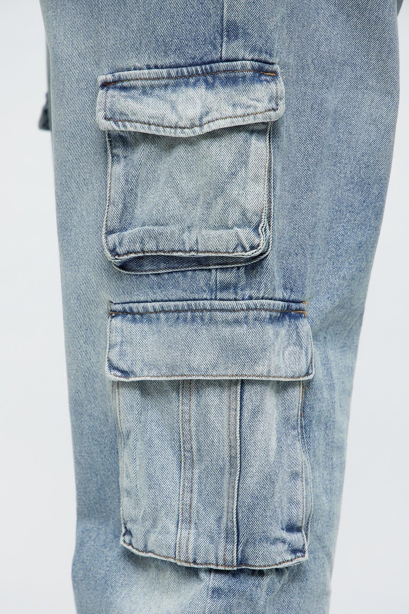 Straight Binded Cargo Jeans - Light Blue Wash Product Image
