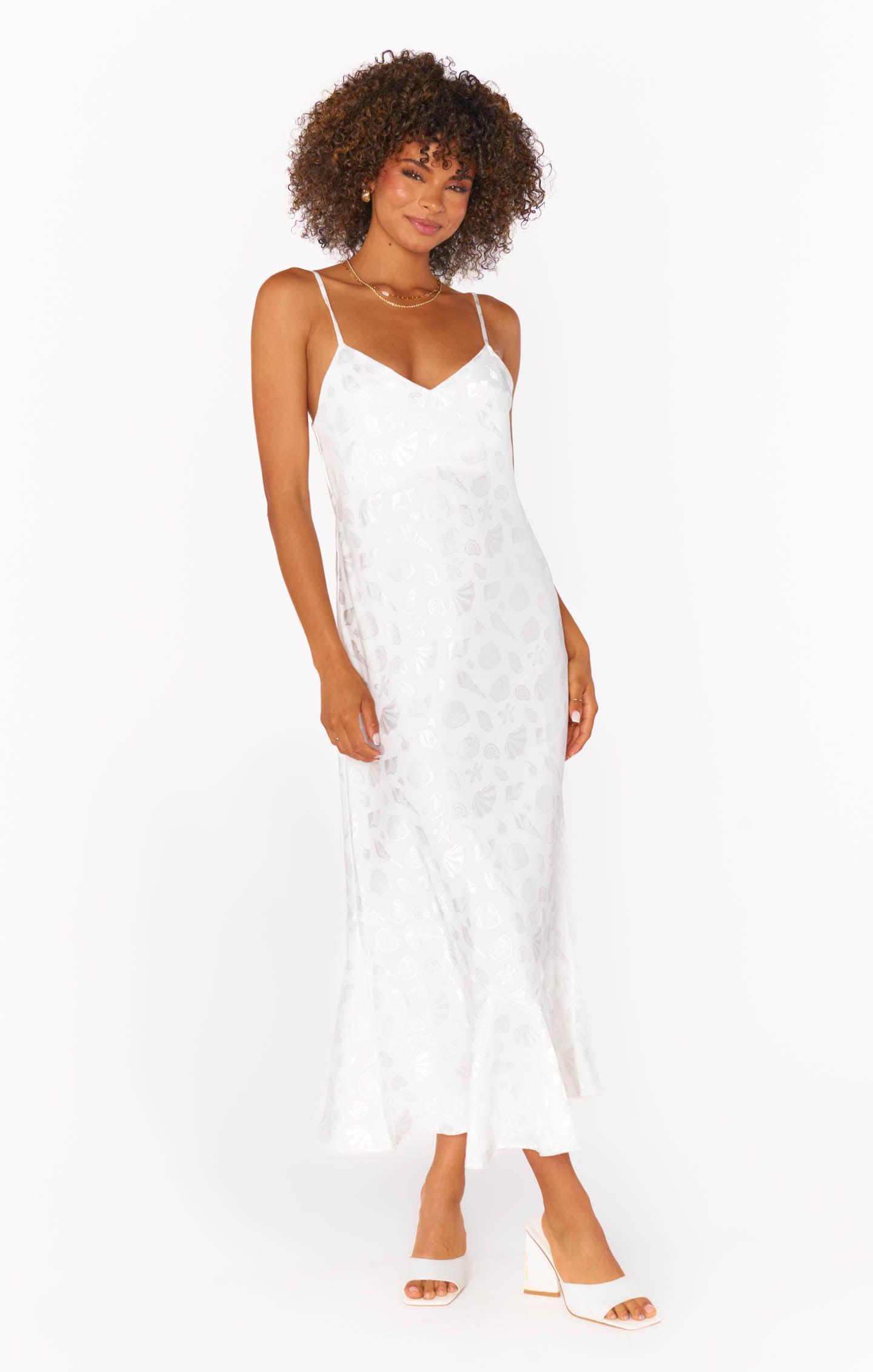 Uptown Slip Dress ~ White Shell Satin Product Image