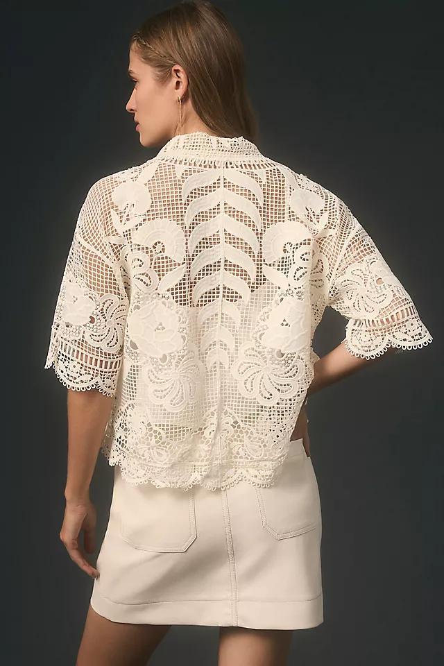Farm Rio Short-Sleeve Guipure Lace Buttondown Shirt Product Image