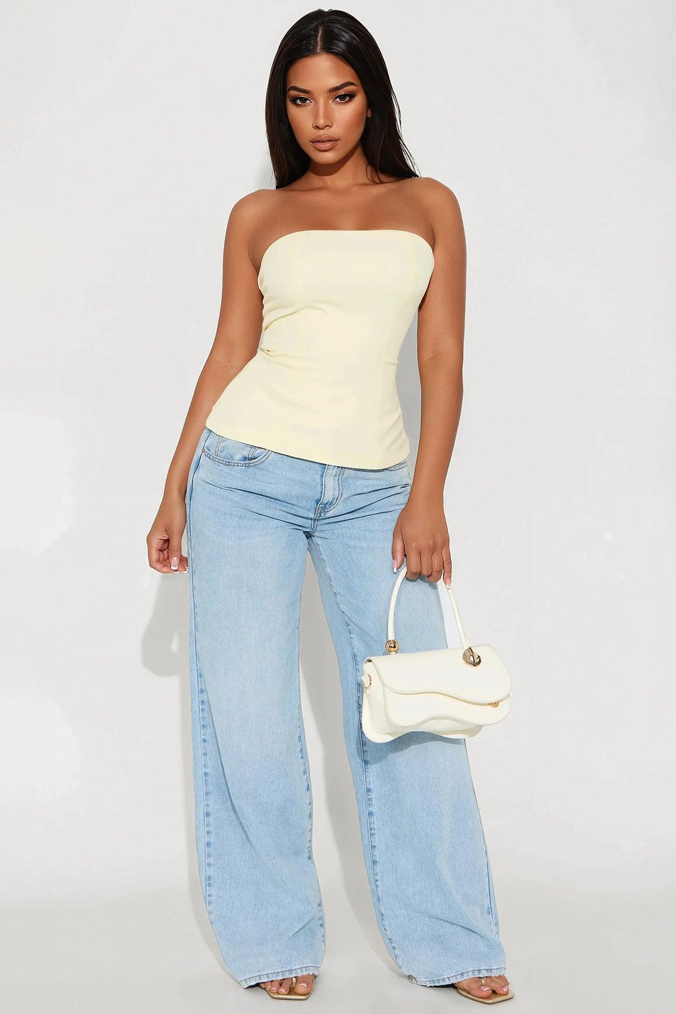 No Small Talk Strapless Top - Yellow Product Image