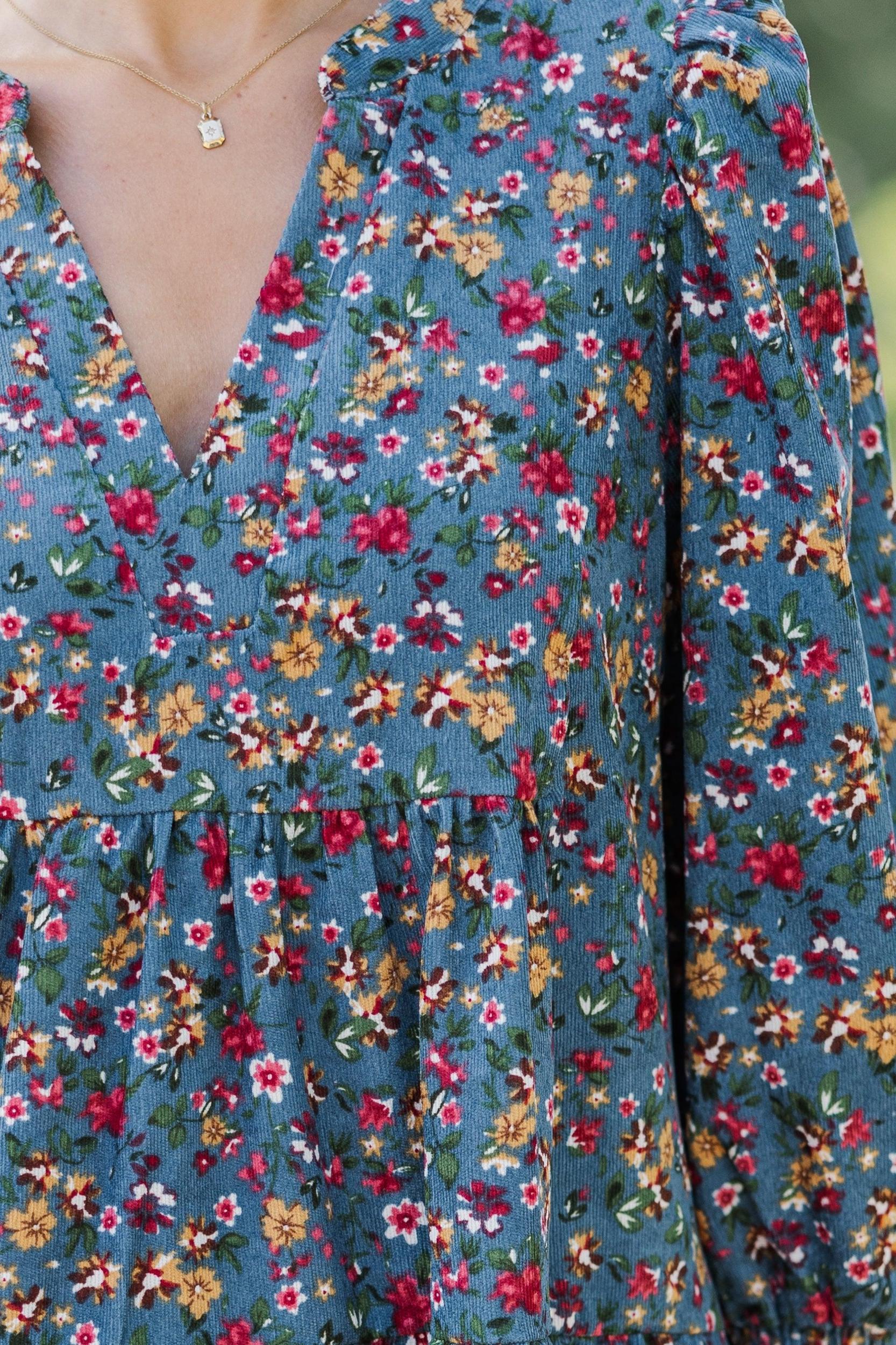 New Days Dusty Blue Ditsy Floral Dress Female Product Image