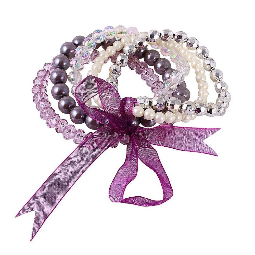 Synthetic Stone Stretchy 5-piece Bracelet Set, Women's, Size: 7.5", Silver Tone Product Image