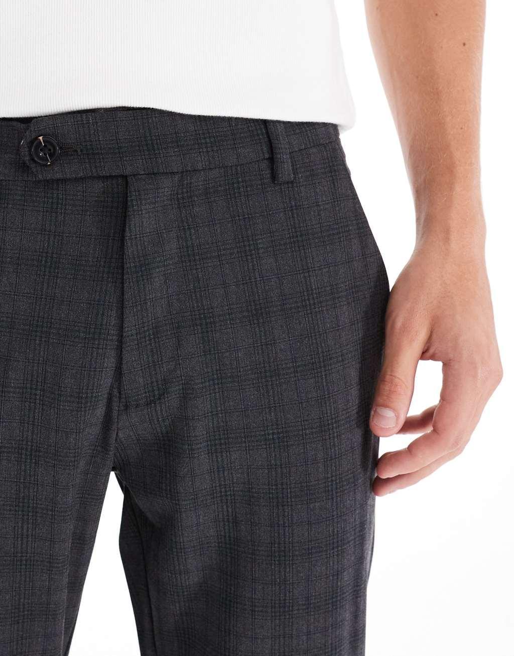 Jack & Jones plaid smart pants in dark gray Product Image