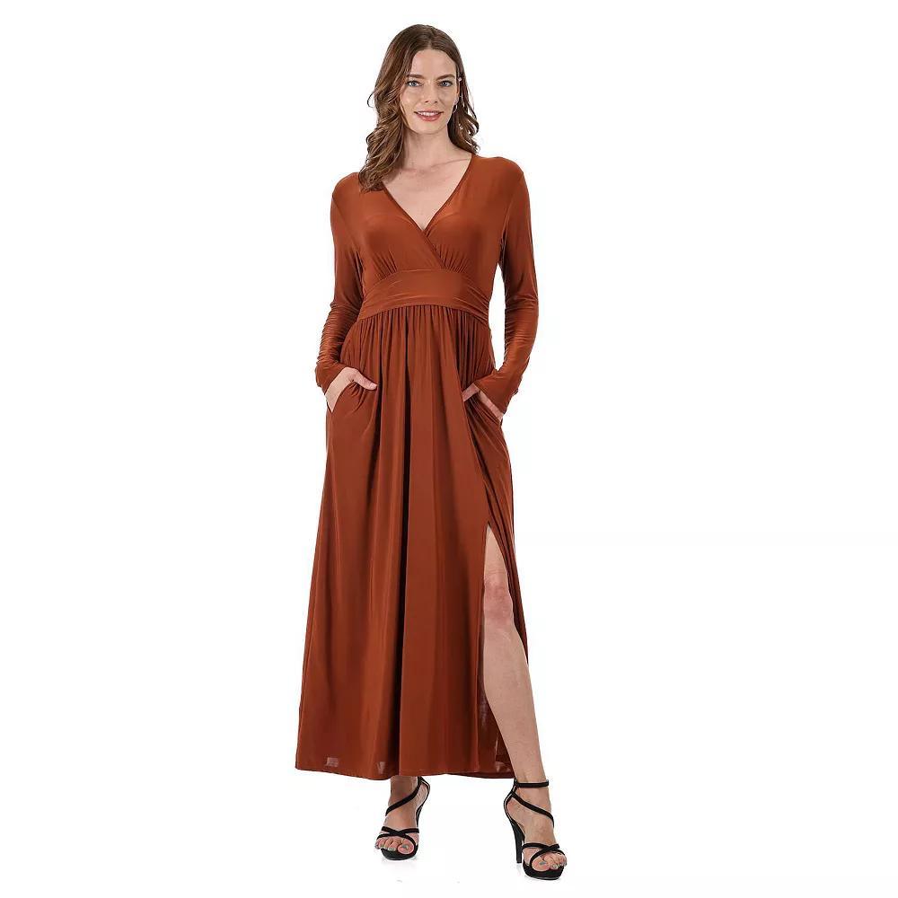 Women's 24Seven Comfort Apparel Long Sleeve V-Neck Side Slit Maxi Dress, Size: Small, Blue Product Image