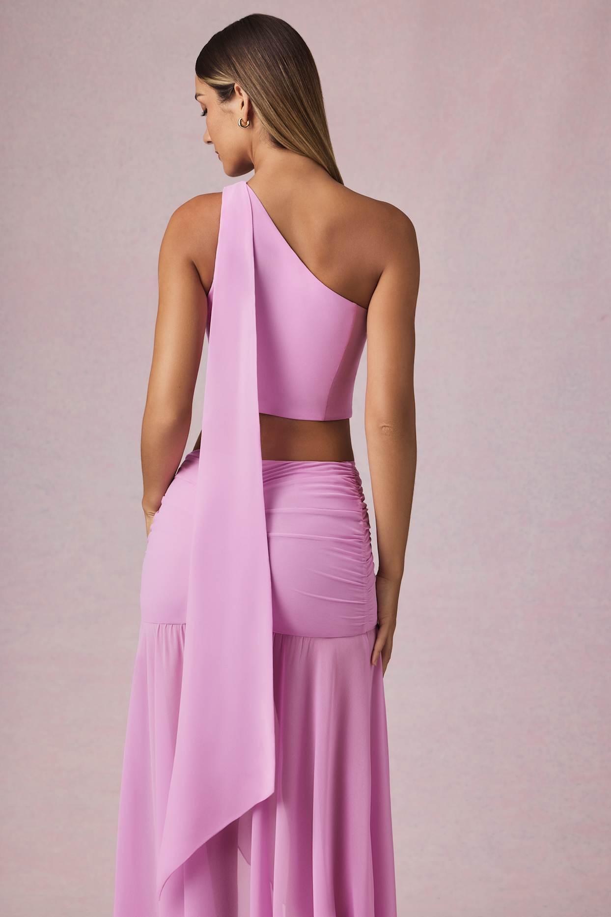 Scarf-Detail One-Shoulder Top in Pink Orchid Product Image