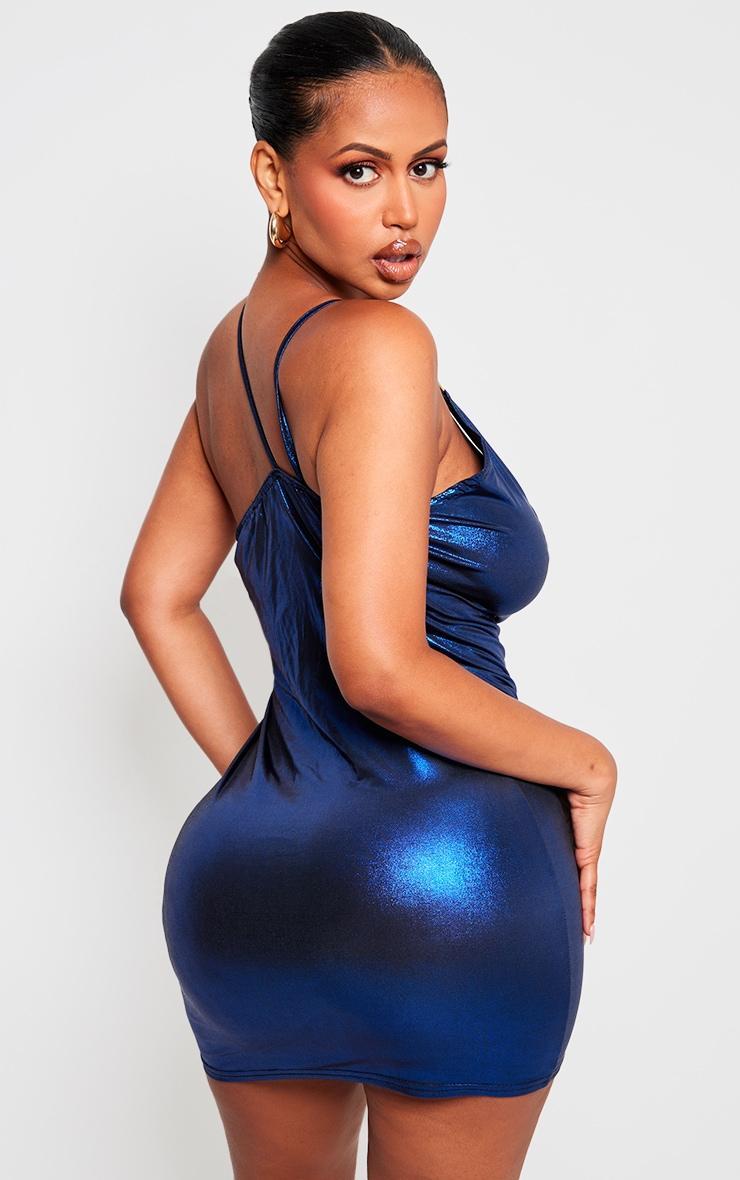 Shape Blue Metallic Ring Detail Plunge Bodycon Dress Product Image